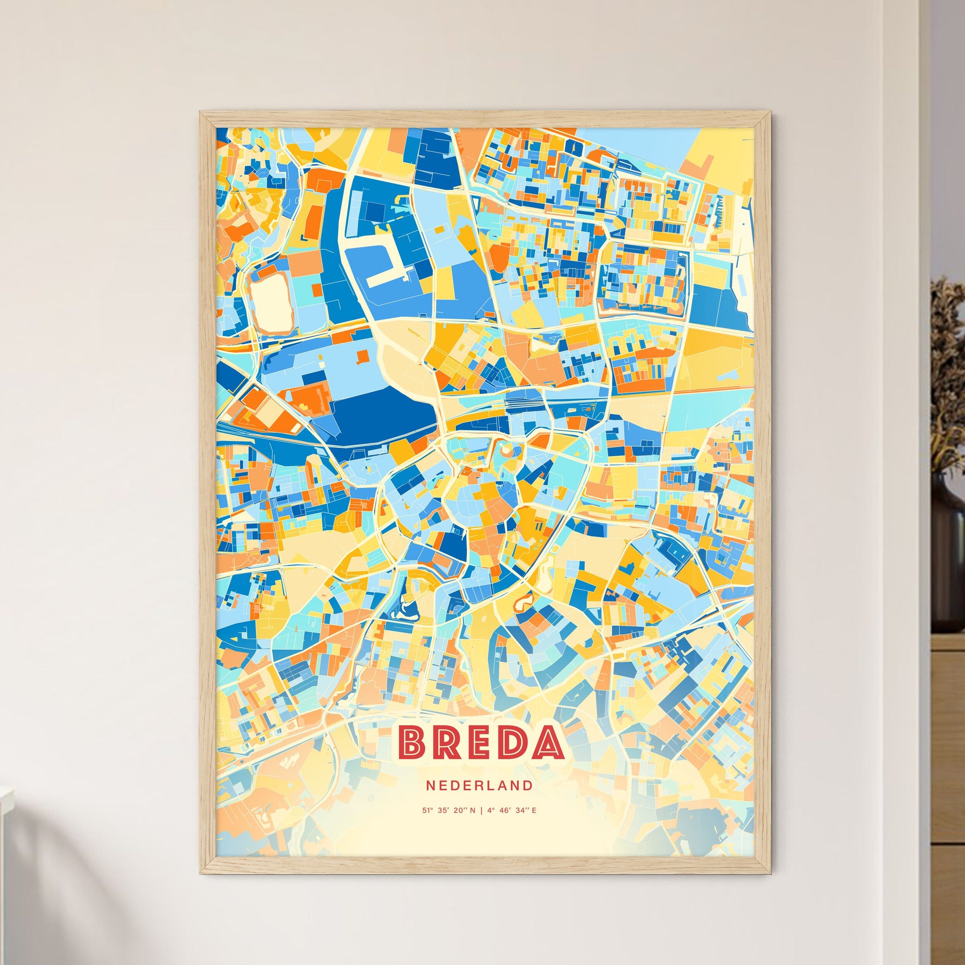 Colorful BREDA NETHERLANDS Fine Art Map Blue Orange