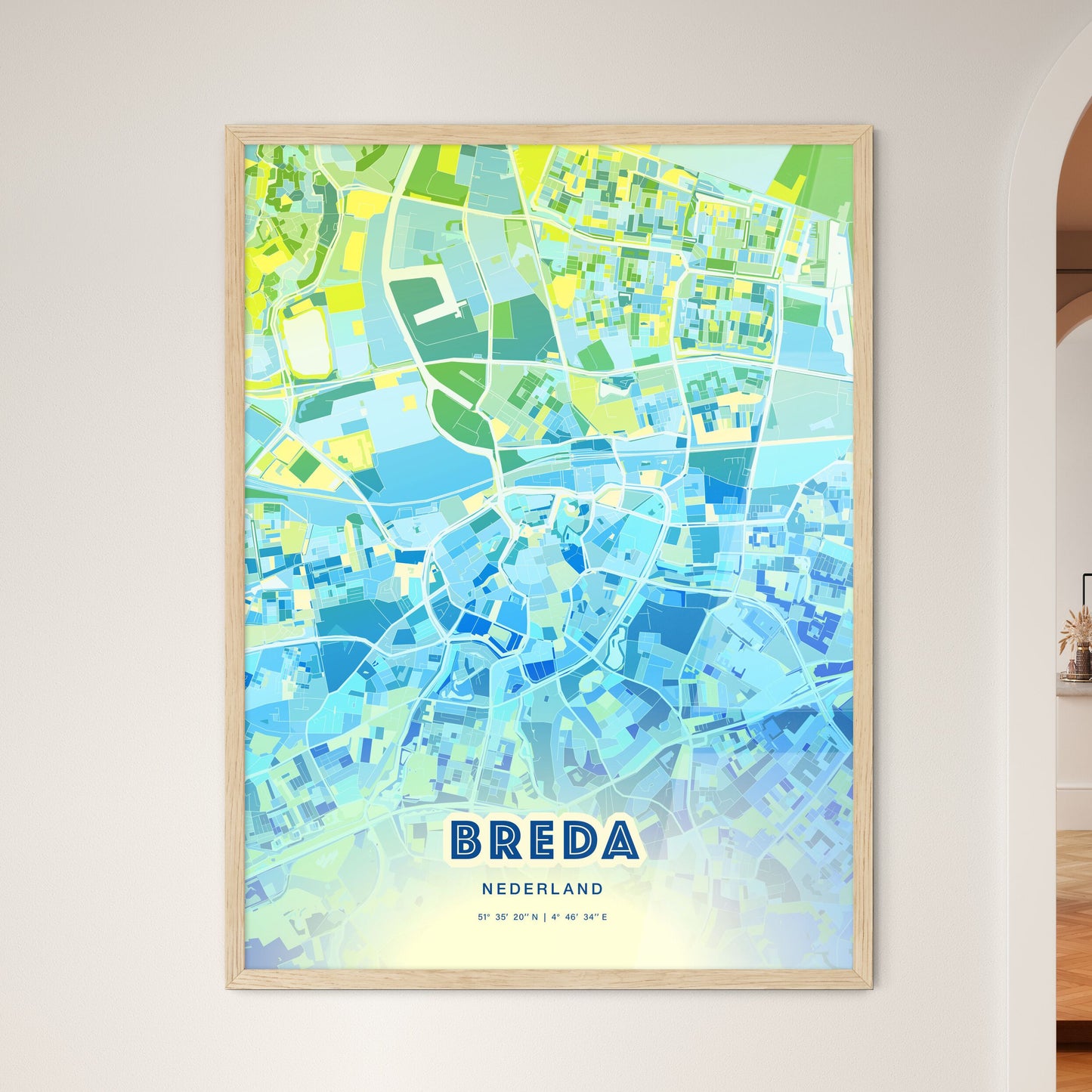 Colorful BREDA NETHERLANDS Fine Art Map Cool Blue