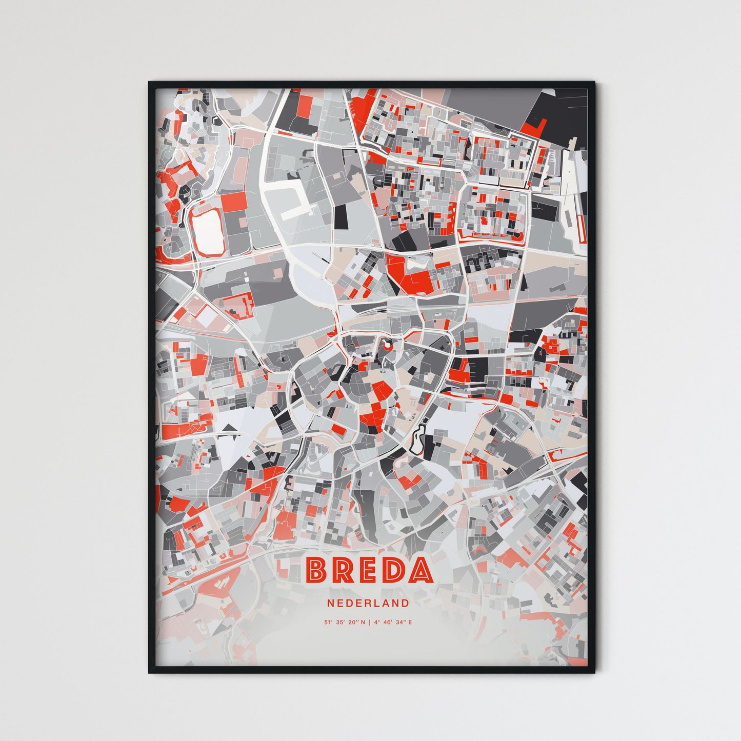 Colorful BREDA NETHERLANDS Fine Art Map Modern