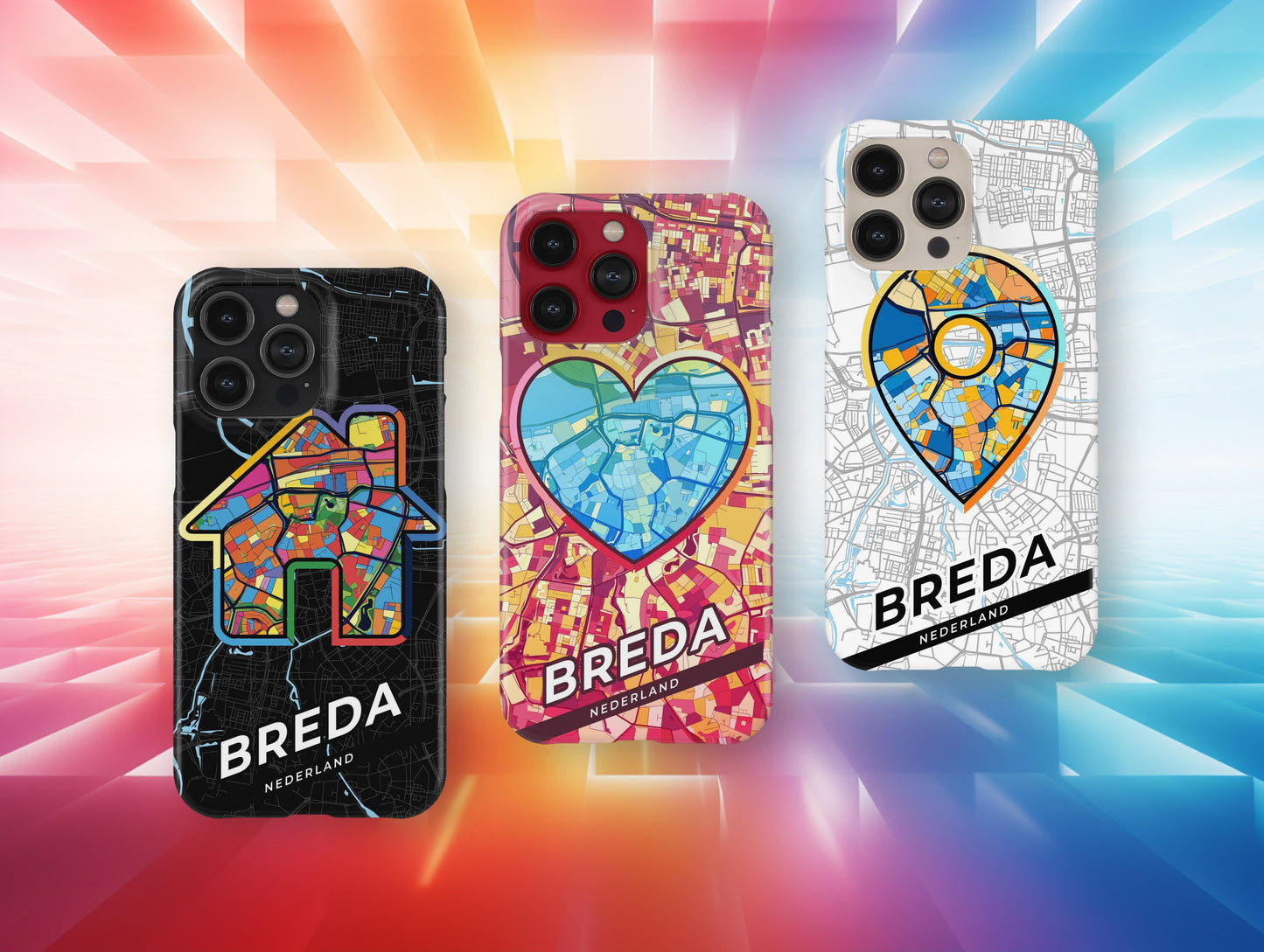 Breda Netherlands slim phone case with colorful icon. Birthday, wedding or housewarming gift. Couple match cases.
