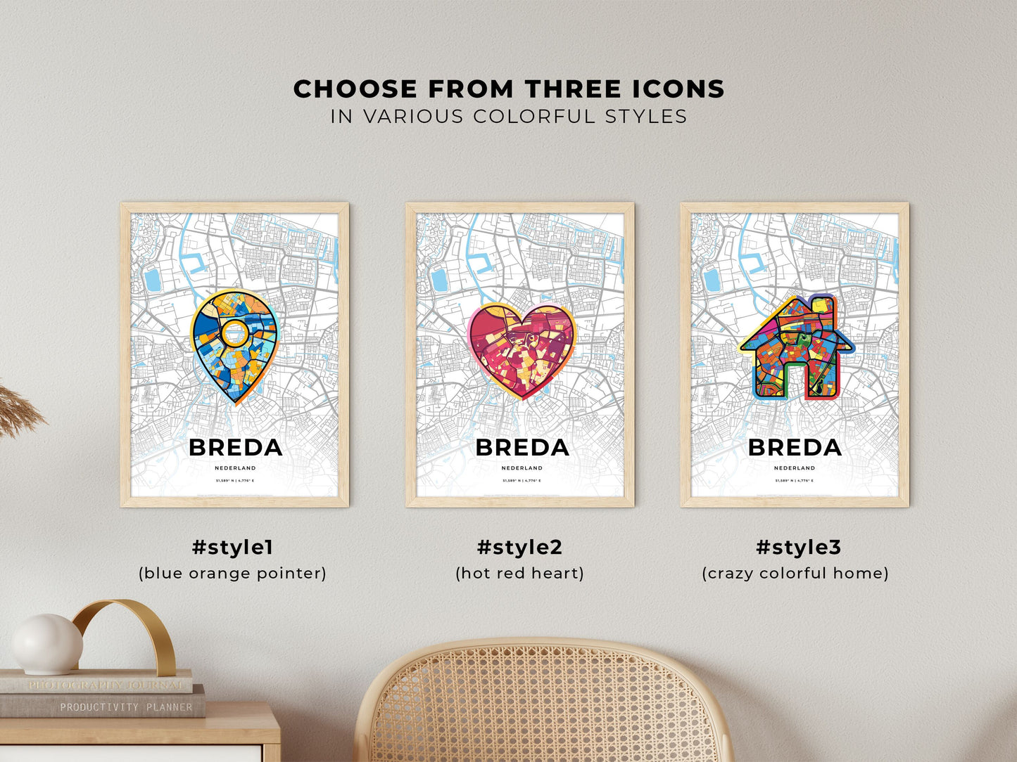 Breda Netherlands maps with colorful icons