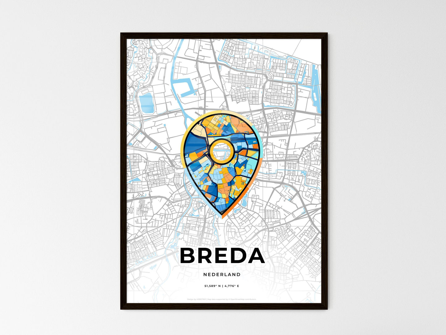 Breda Netherlands wedding art map with pointer icon