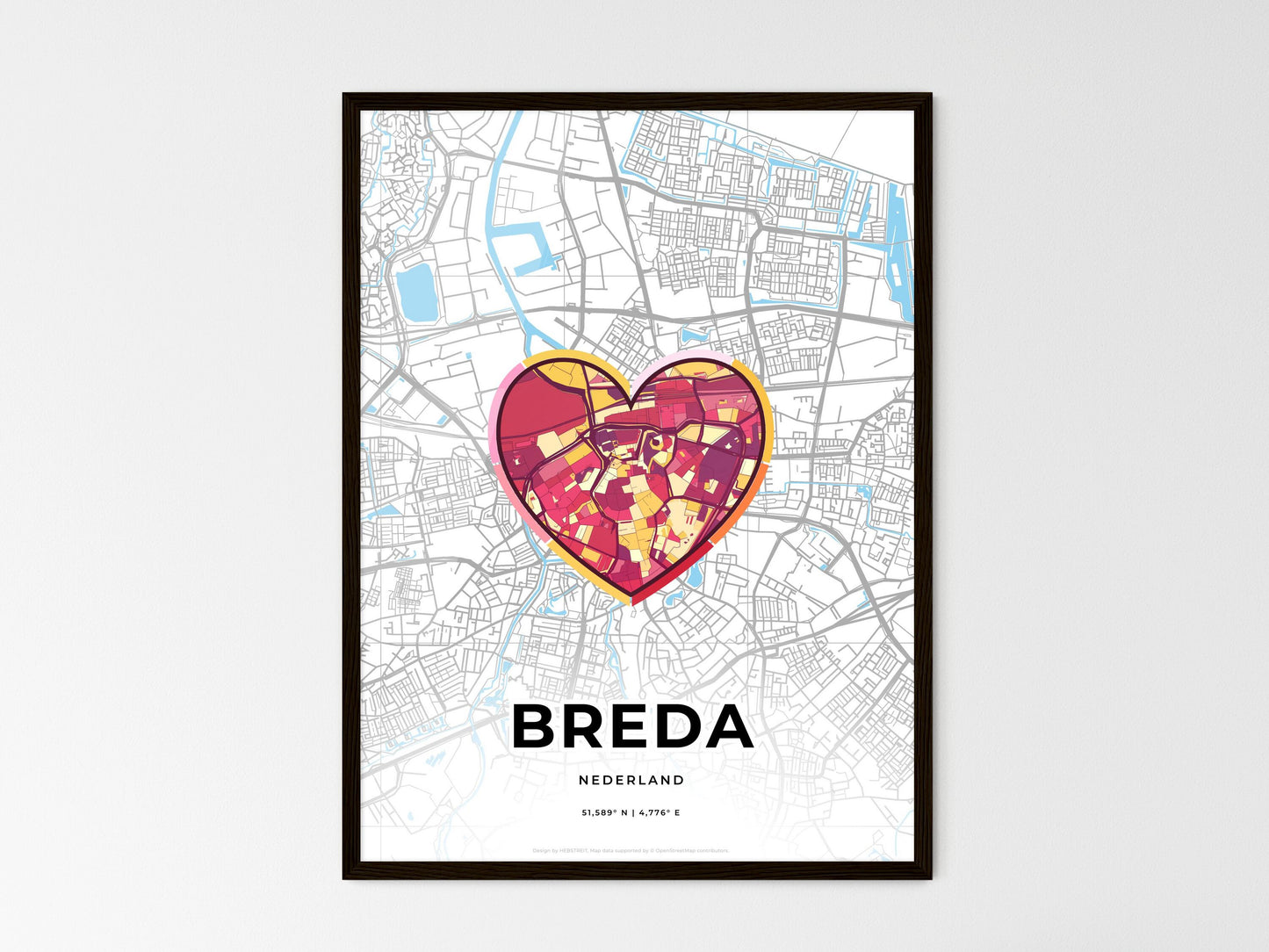 Breda Netherlands wedding art map with heart icon