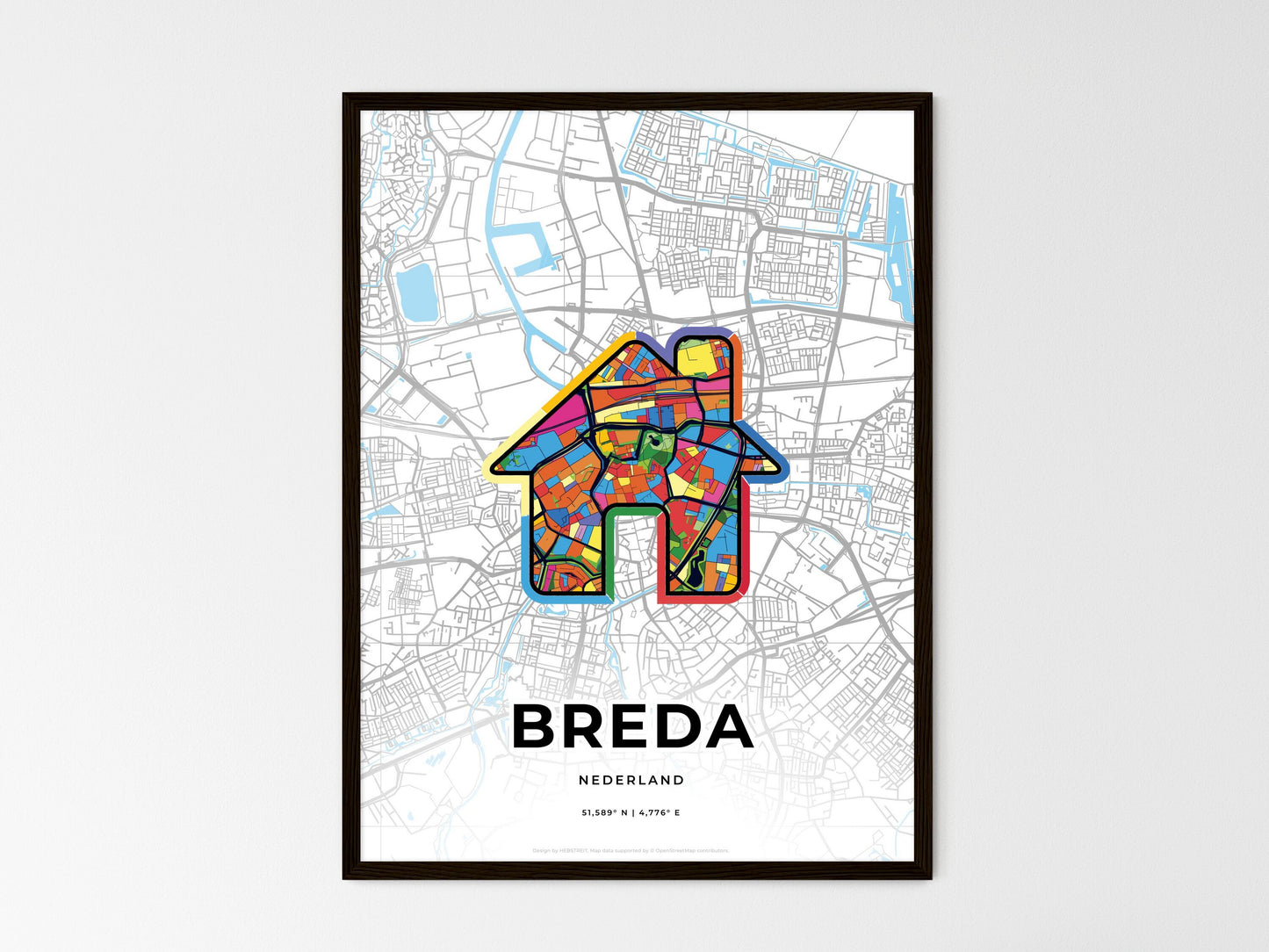 Breda Netherlands wedding art map with home icon