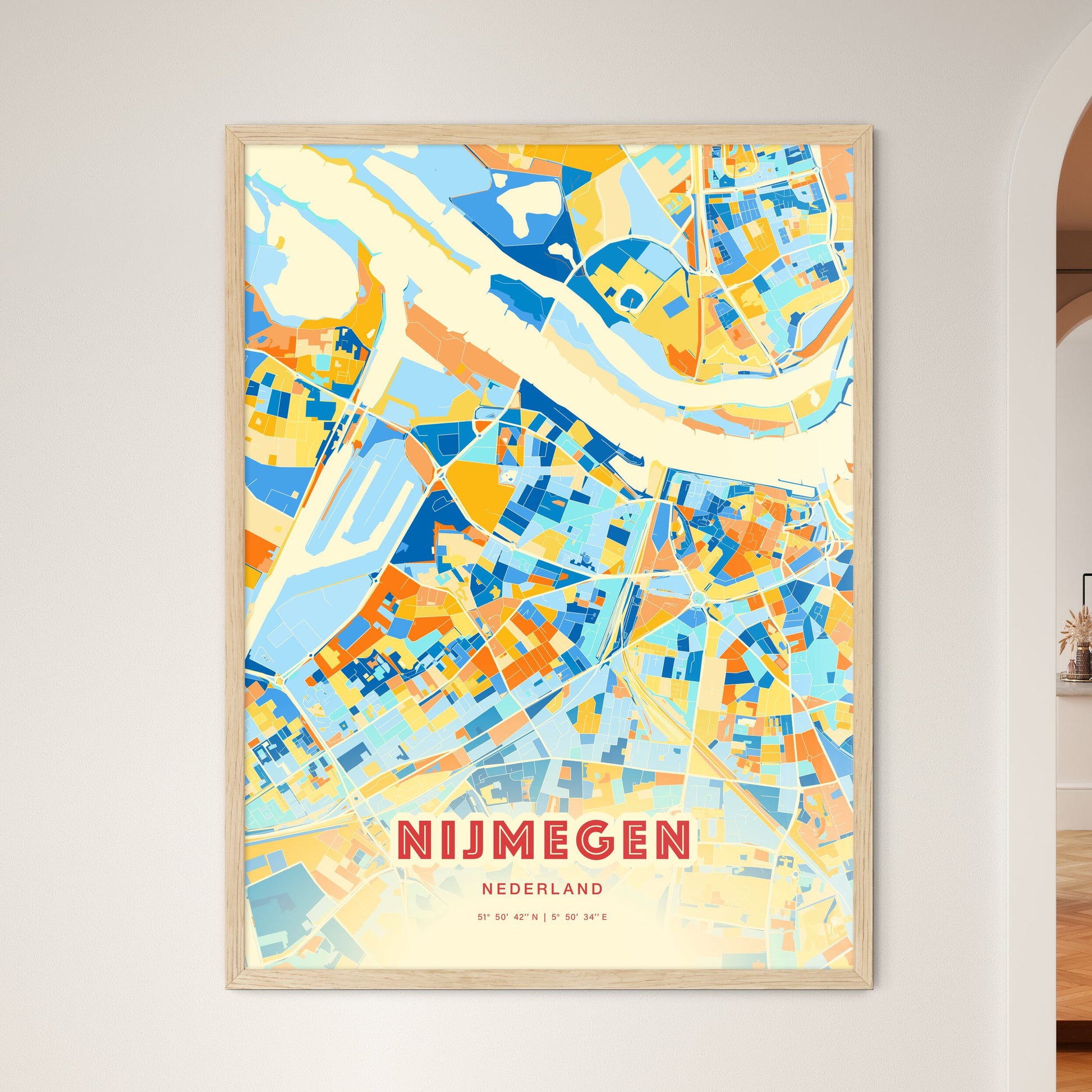 Colorful NIJMEGEN NETHERLANDS Fine Art Map Blue Orange