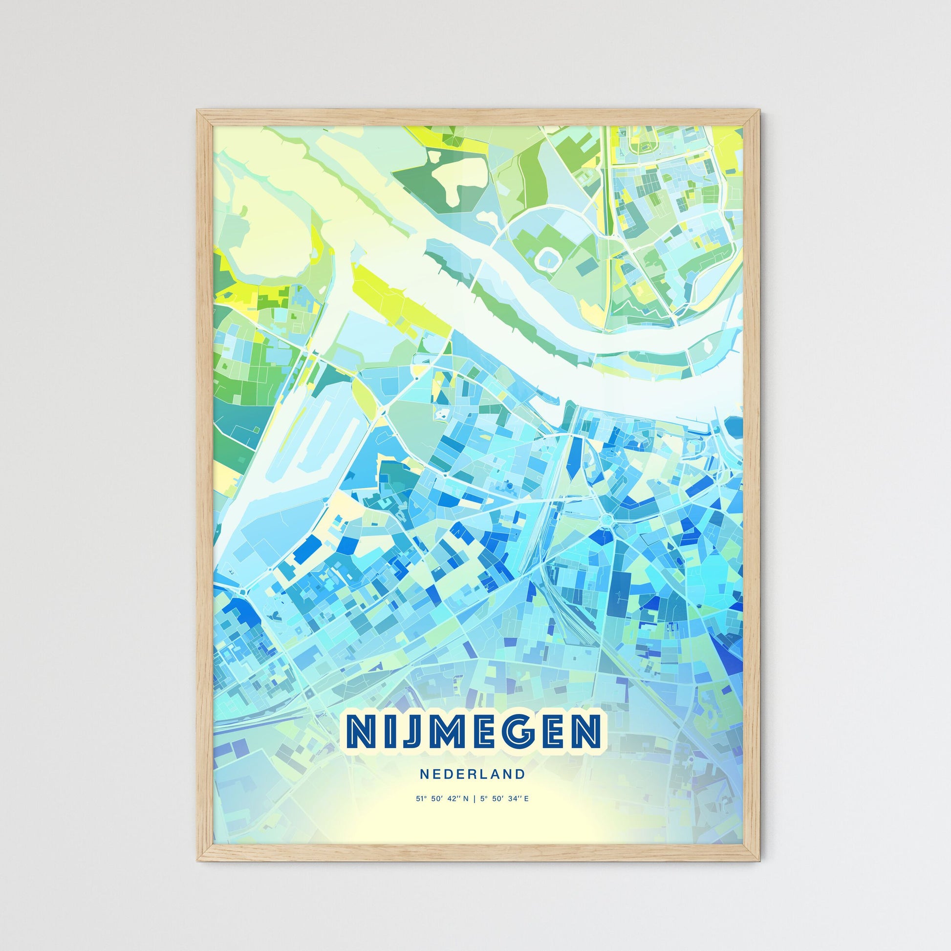 Colorful NIJMEGEN NETHERLANDS Fine Art Map Cool Blue