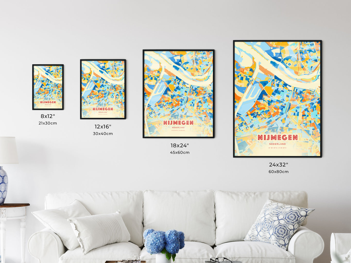 Colorful NIJMEGEN NETHERLANDS Fine Art Map Blue Orange