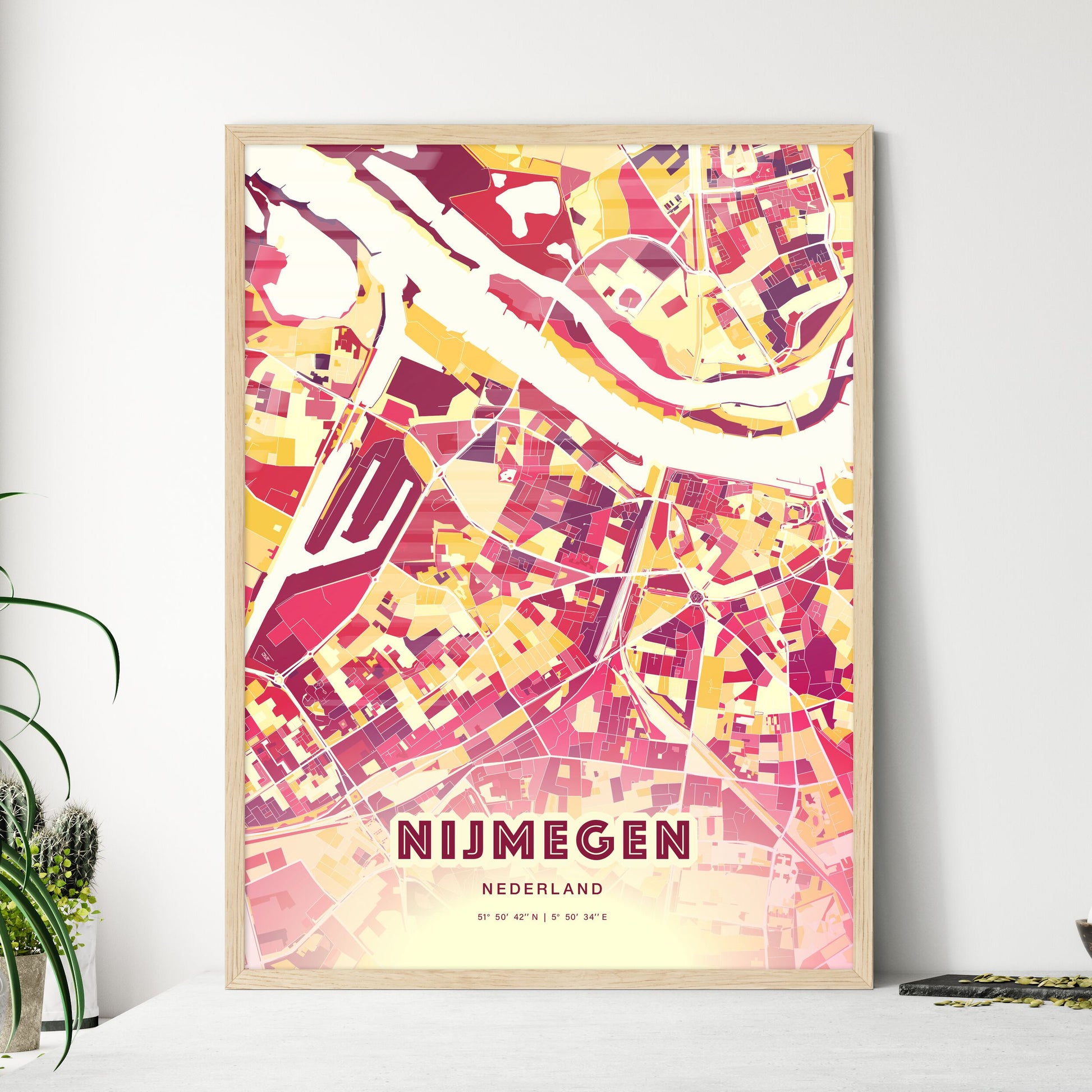 Colorful NIJMEGEN NETHERLANDS Fine Art Map Hot Red