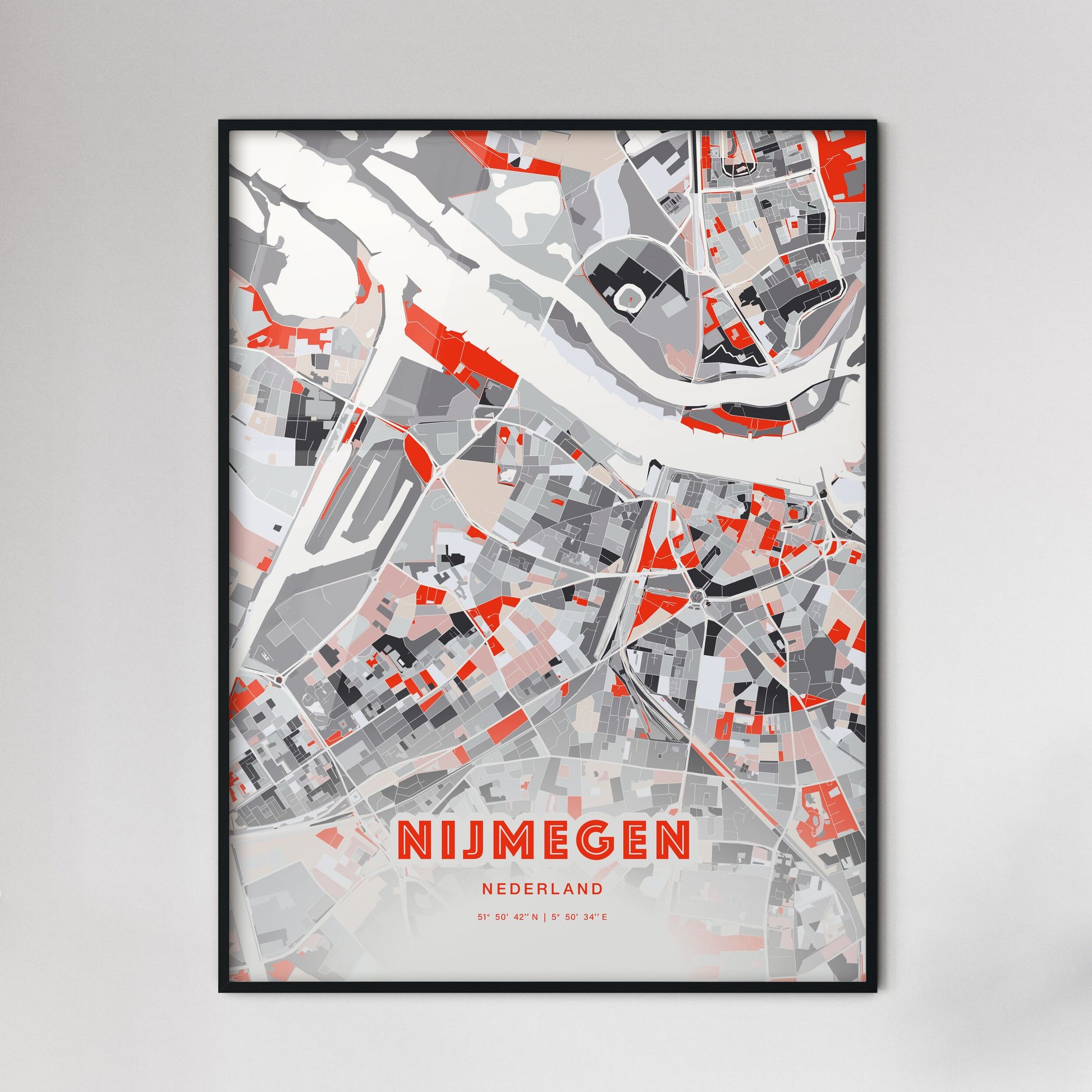 Colorful NIJMEGEN NETHERLANDS Fine Art Map Modern