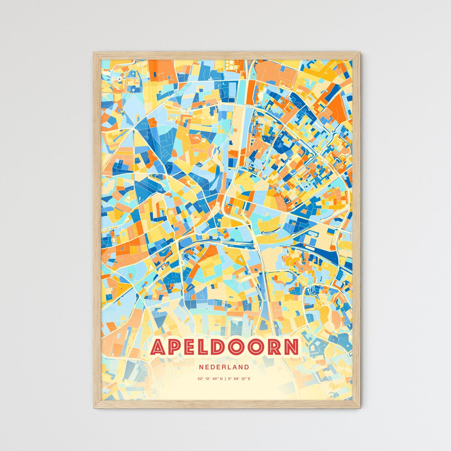 Colorful APELDOORN NETHERLANDS Fine Art Map Blue Orange