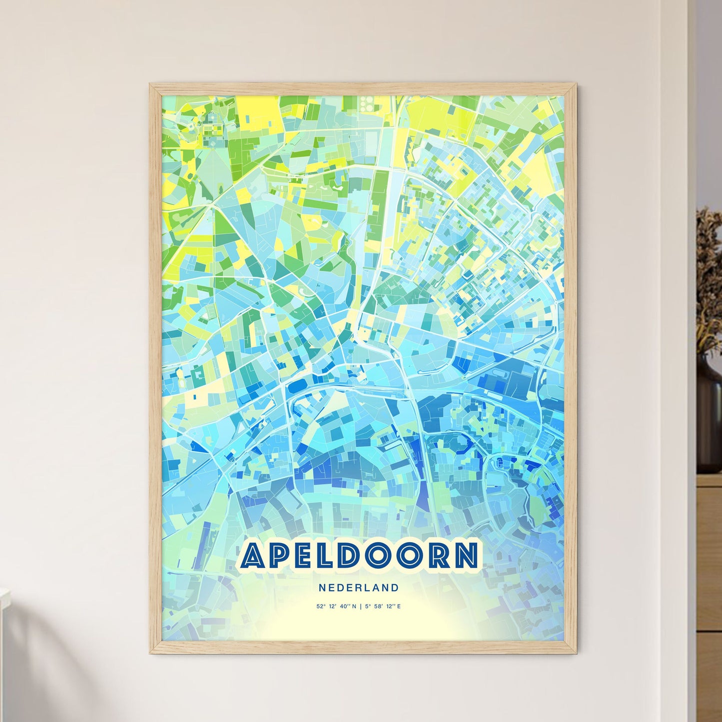 Colorful APELDOORN NETHERLANDS Fine Art Map Cool Blue