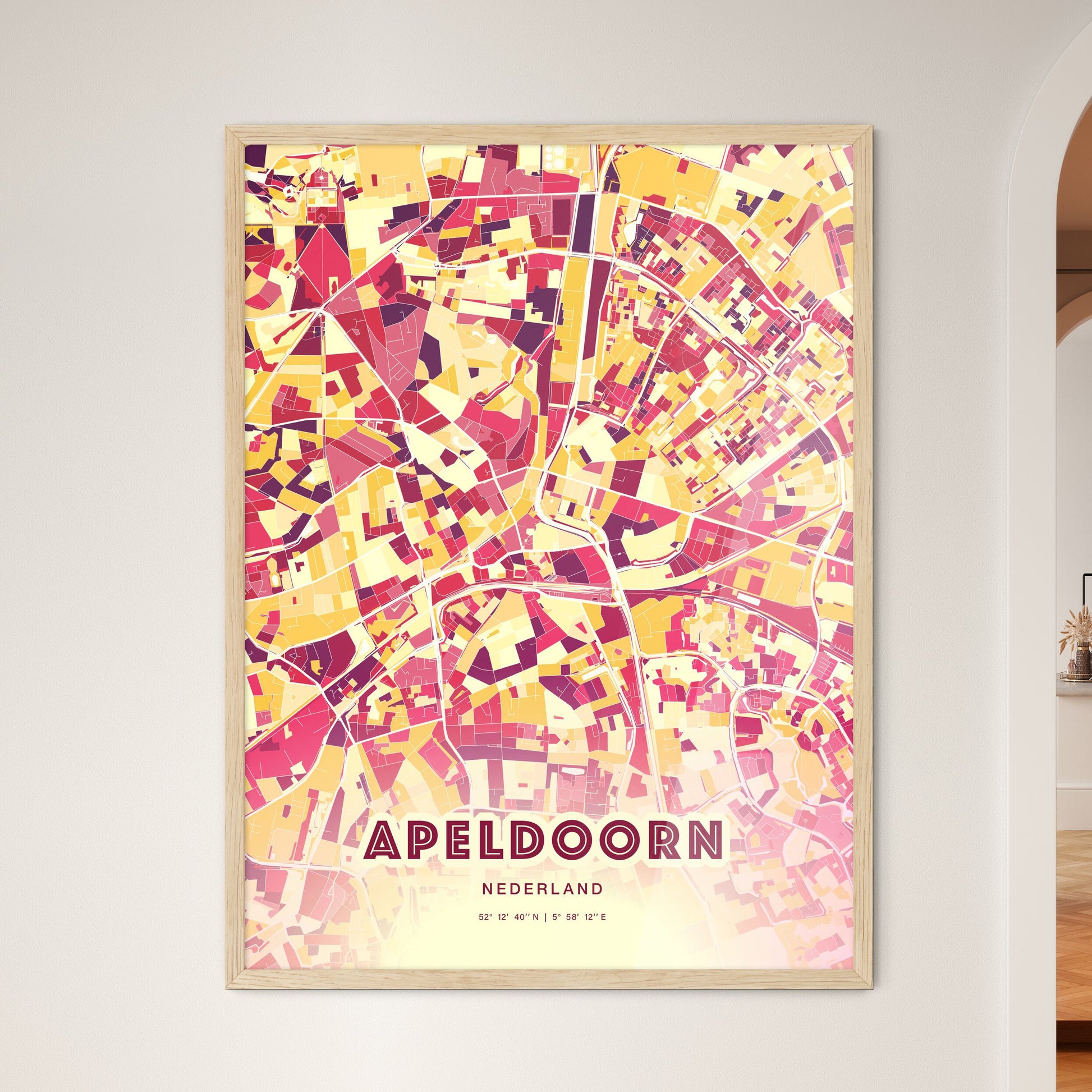 Colorful APELDOORN NETHERLANDS Fine Art Map Hot Red