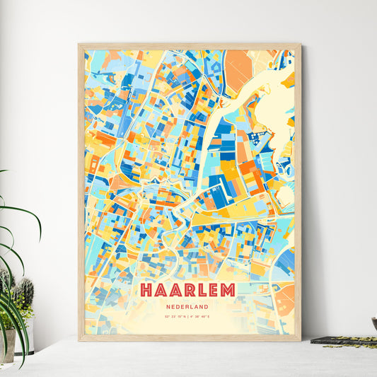 Colorful HAARLEM NETHERLANDS Fine Art Map Blue Orange
