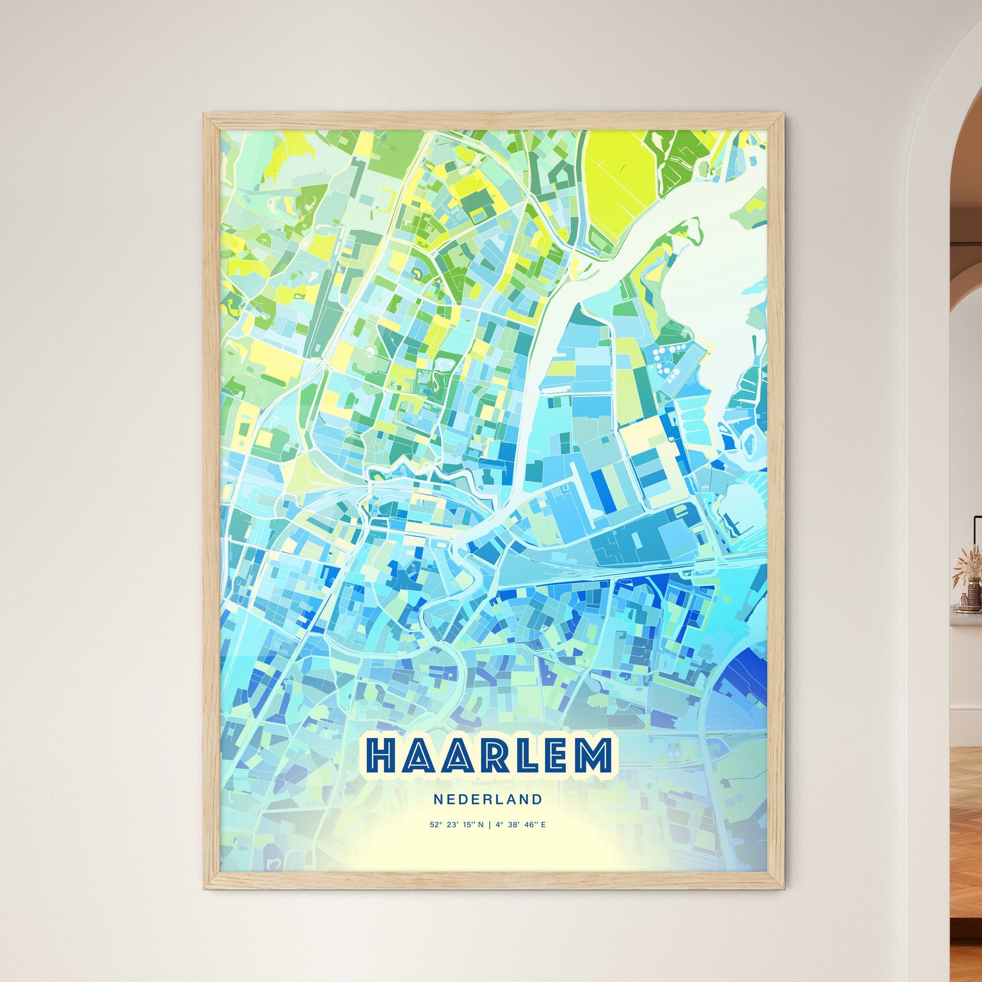 Colorful HAARLEM NETHERLANDS Fine Art Map Cool Blue