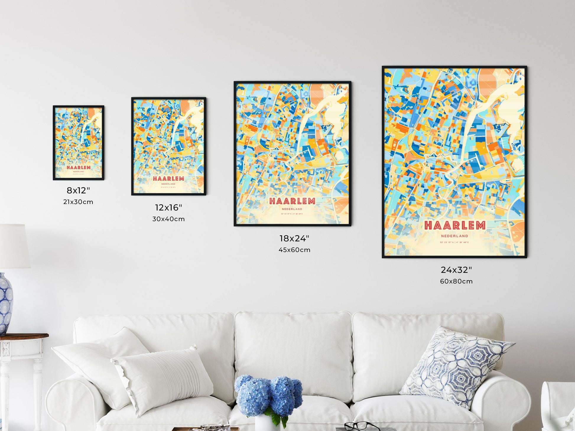 Colorful HAARLEM NETHERLANDS Fine Art Map Blue Orange