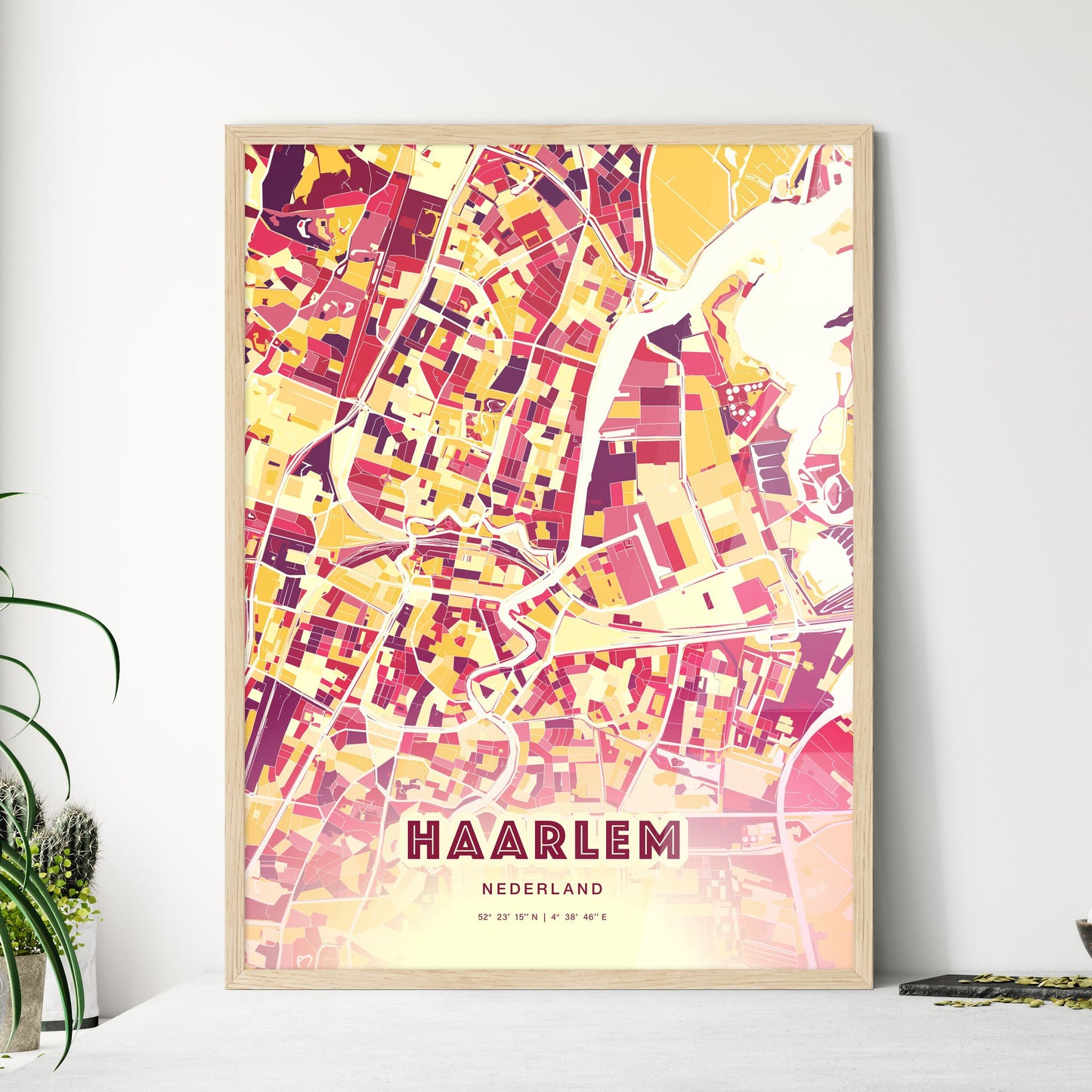 Colorful HAARLEM NETHERLANDS Fine Art Map Hot Red