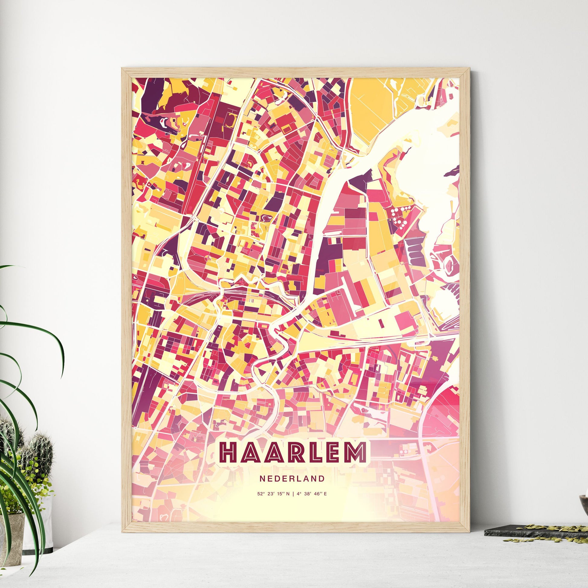 Colorful HAARLEM NETHERLANDS Fine Art Map Hot Red