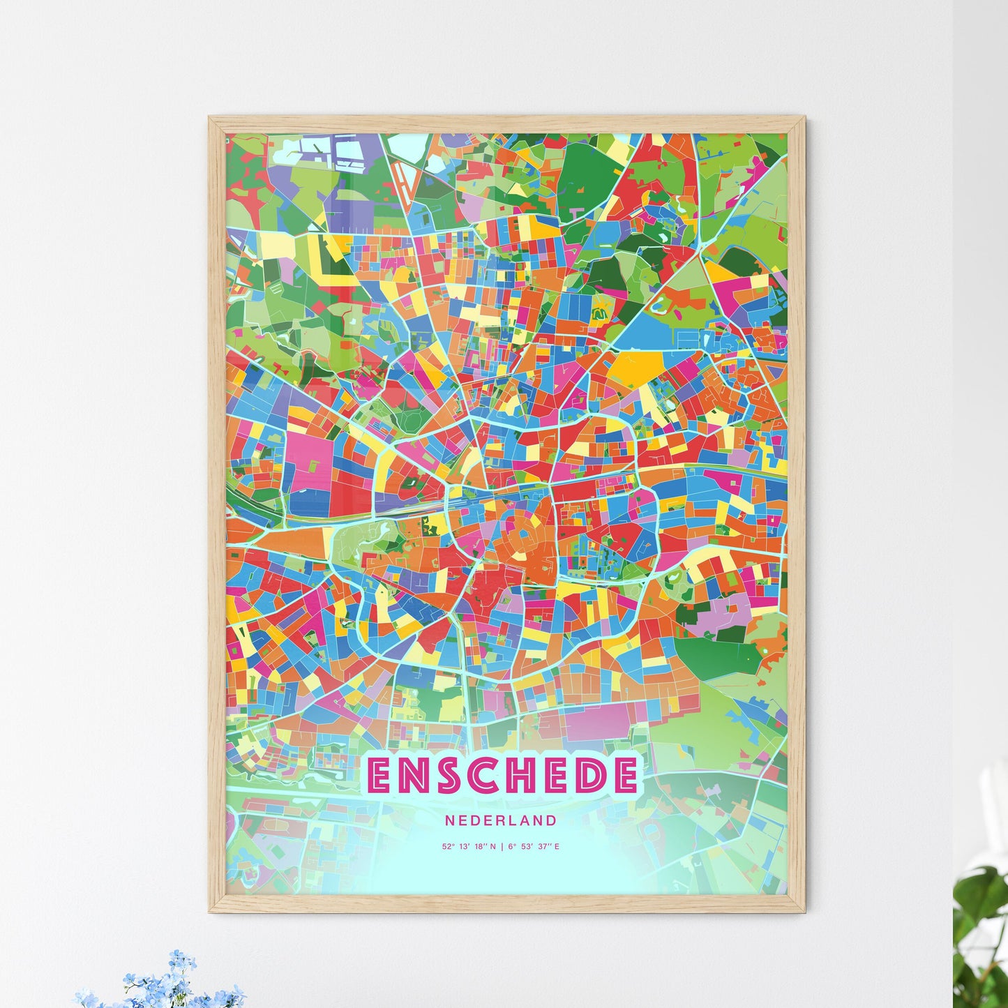 Colorful ENSCHEDE NETHERLANDS Fine Art Map Crazy Colors