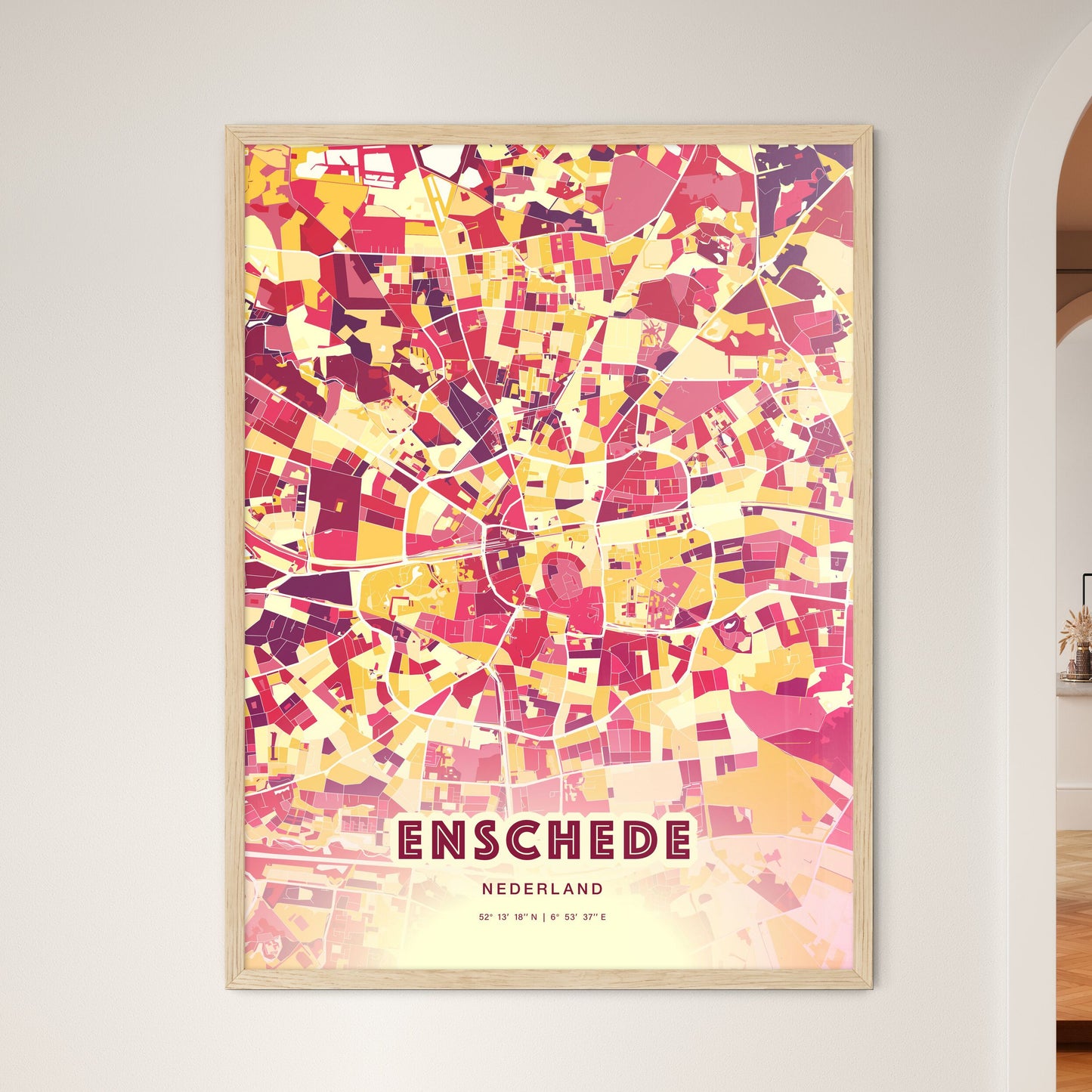 Colorful ENSCHEDE NETHERLANDS Fine Art Map Hot Red