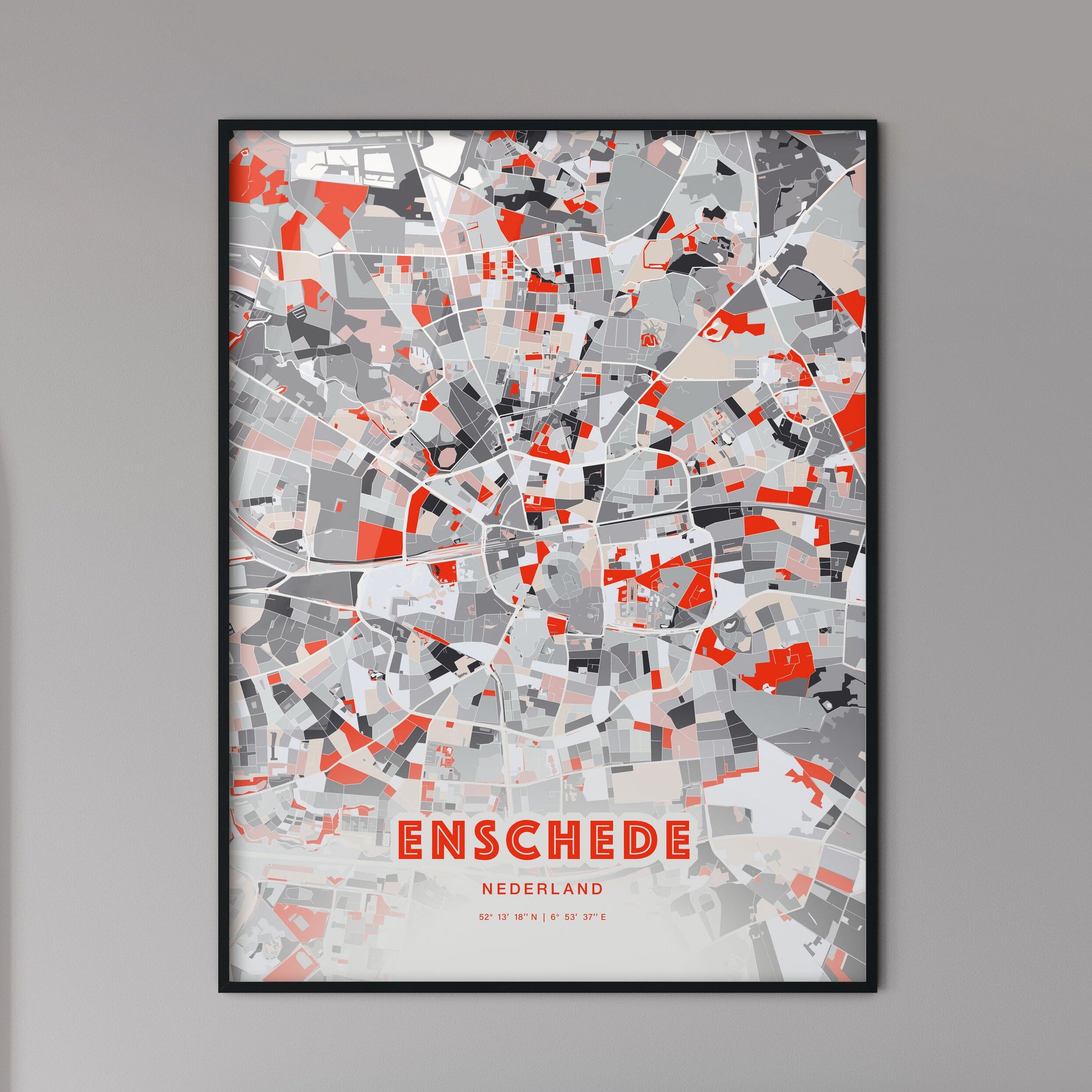 Colorful ENSCHEDE NETHERLANDS Fine Art Map Modern