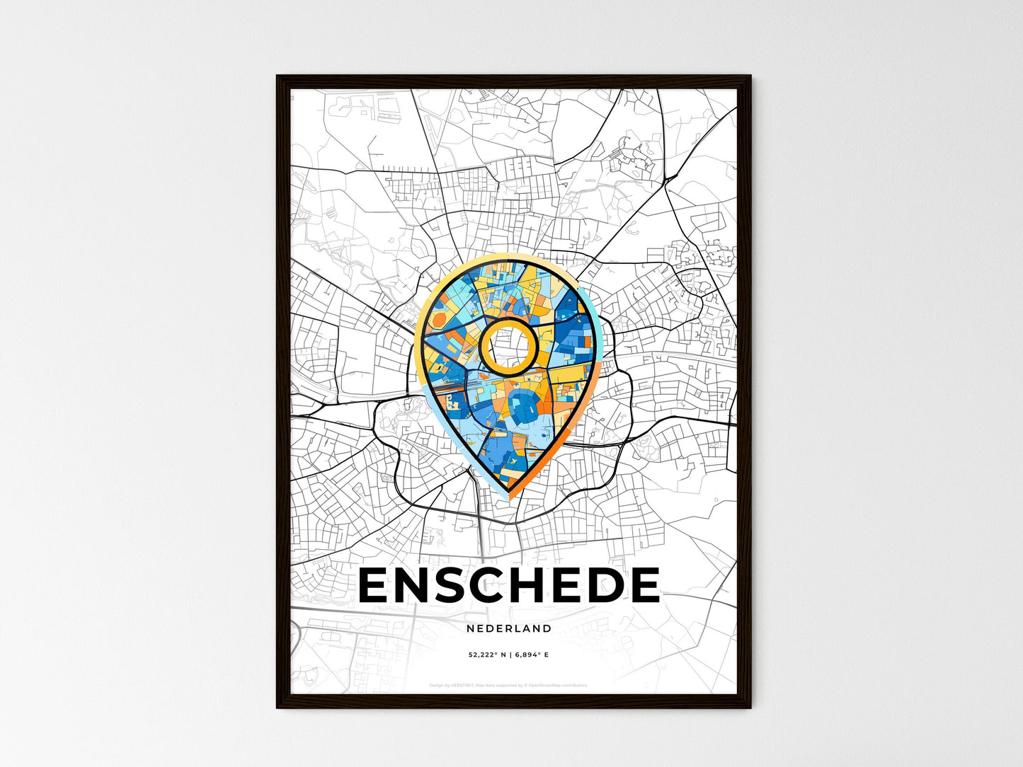 Enschede Netherlands wedding art map with pointer icon