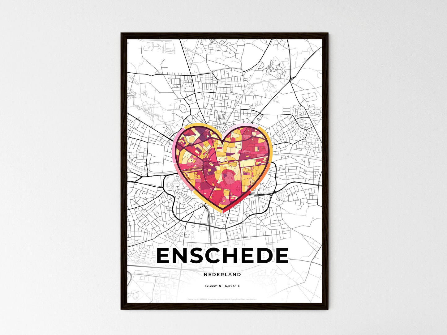 Enschede Netherlands wedding art map with heart icon
