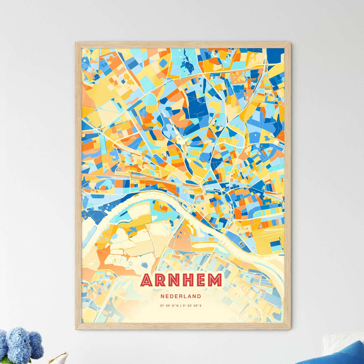 Colorful ARNHEM NETHERLANDS Fine Art Map Blue Orange