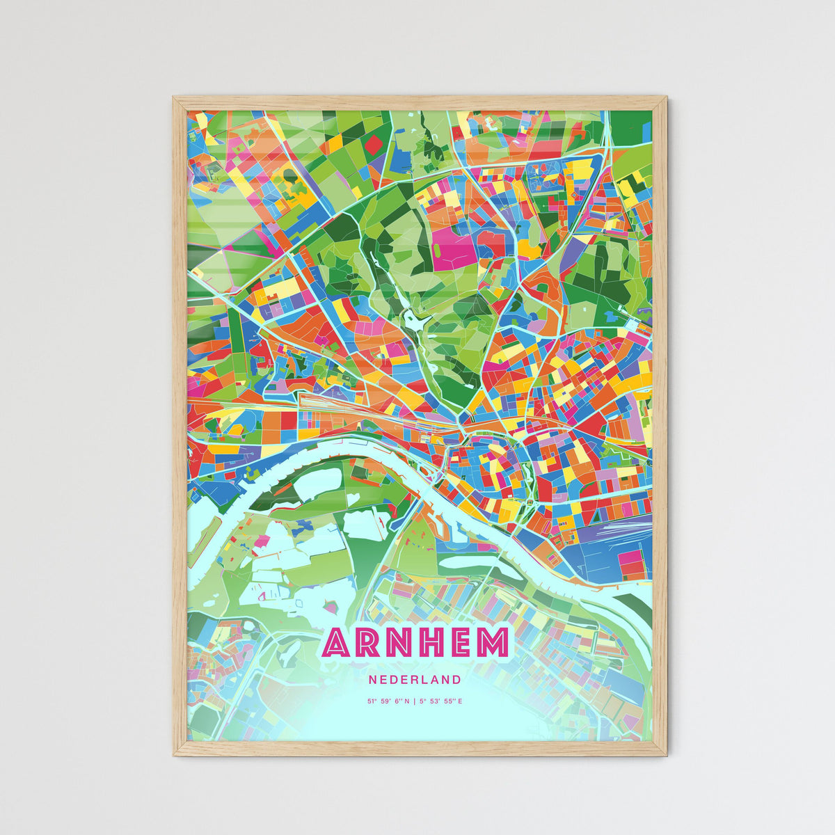 Colorful ARNHEM NETHERLANDS Fine Art Map Crazy Colors