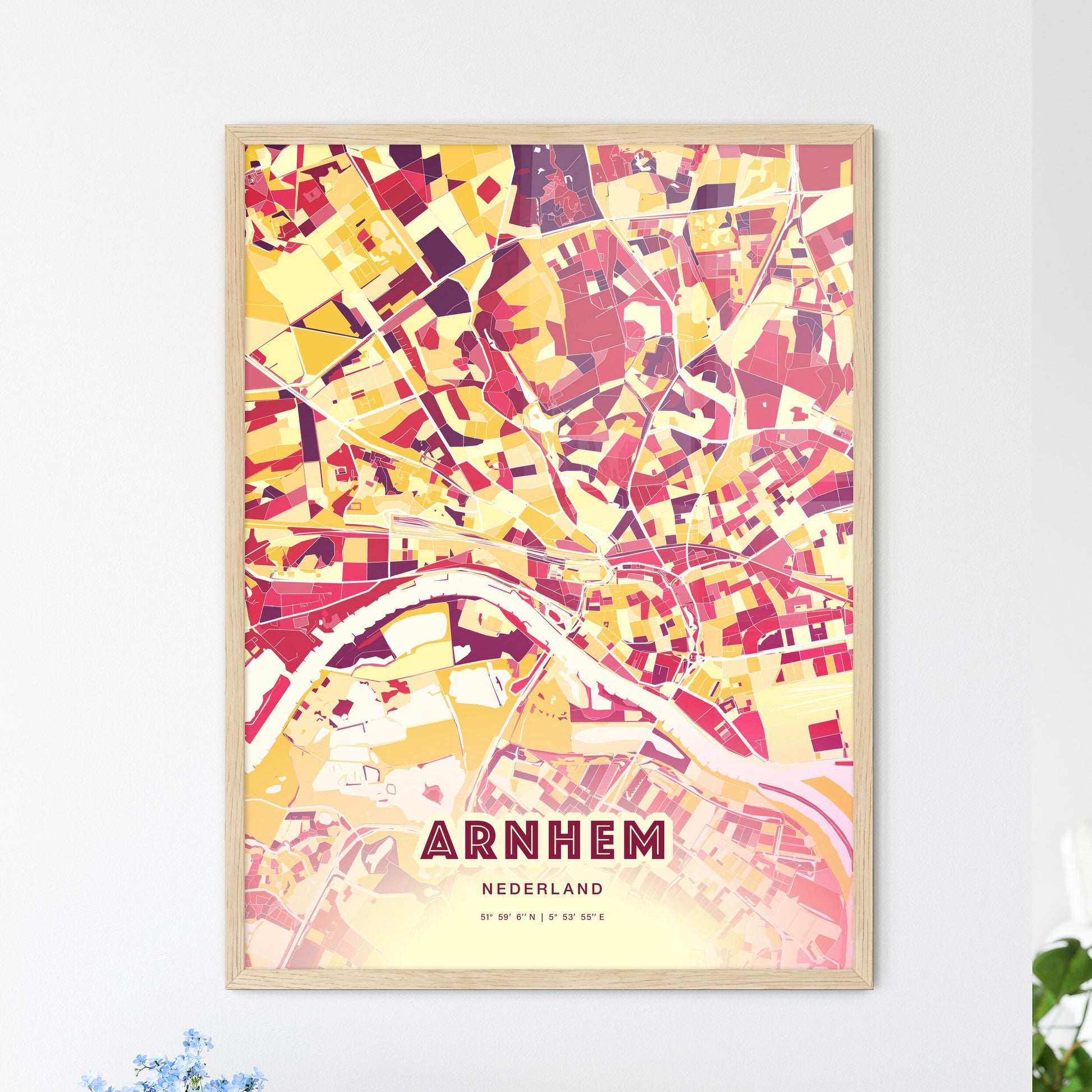 Colorful ARNHEM NETHERLANDS Fine Art Map Hot Red