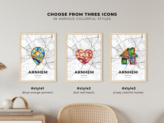 Arnhem Netherlands maps with colorful icons