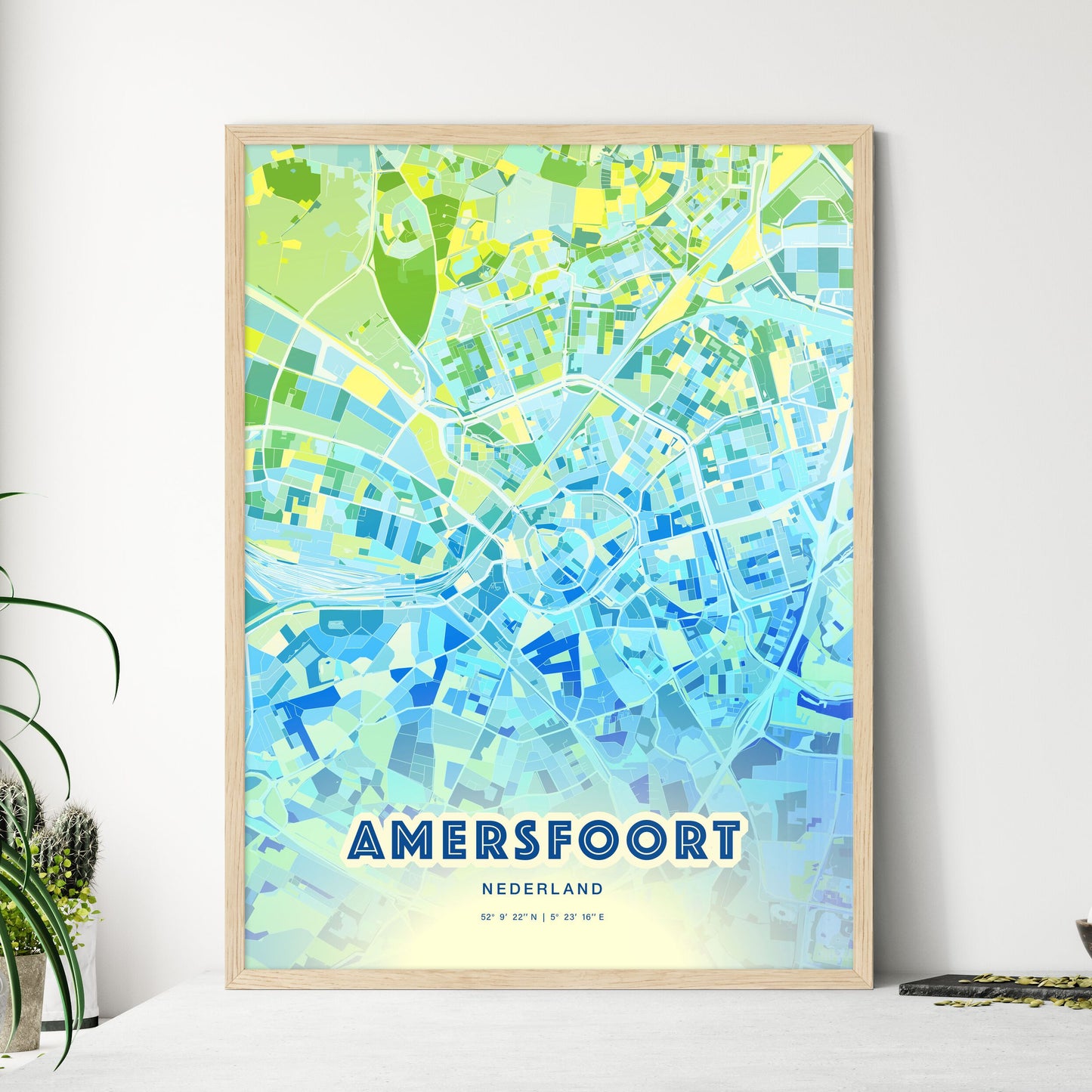 Colorful AMERSFOORT NETHERLANDS Fine Art Map Cool Blue