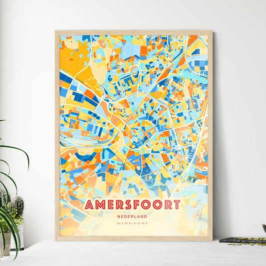 Colorful Amersfoort Netherlands Fine Art Map Blue Orange