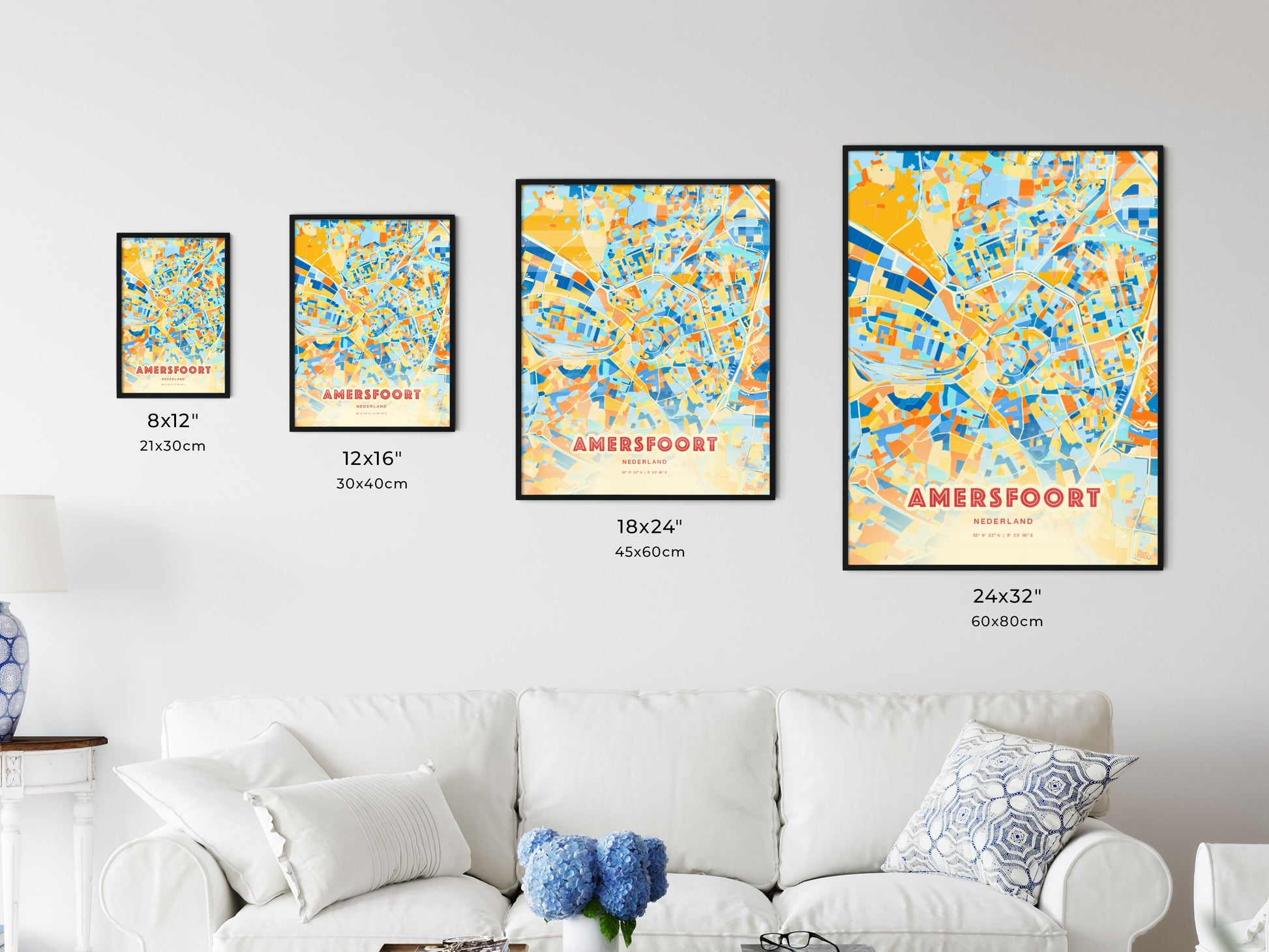 Colorful AMERSFOORT NETHERLANDS Fine Art Map Blue Orange