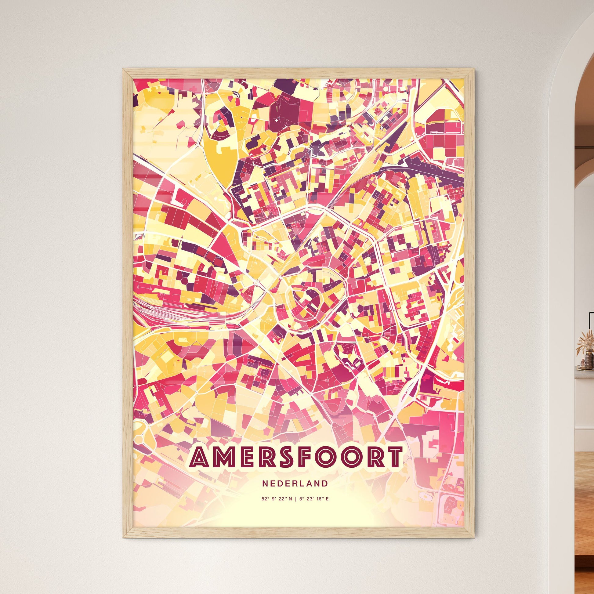 Colorful AMERSFOORT NETHERLANDS Fine Art Map Hot Red