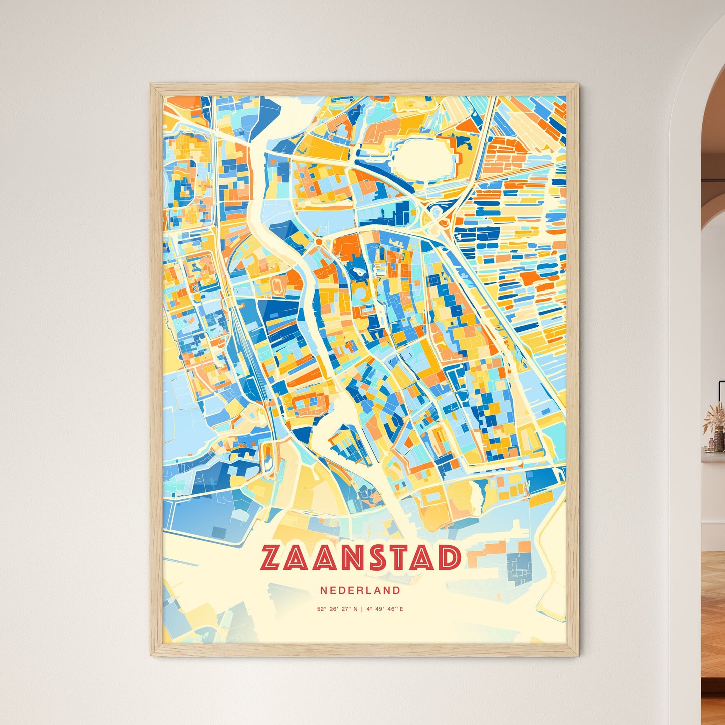 Colorful Zaanstad Netherlands Fine Art Map Blue Orange