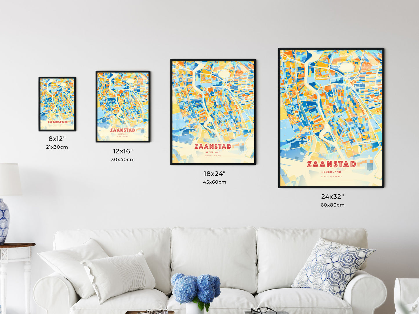 Colorful ZAANSTAD NETHERLANDS Fine Art Map Blue Orange