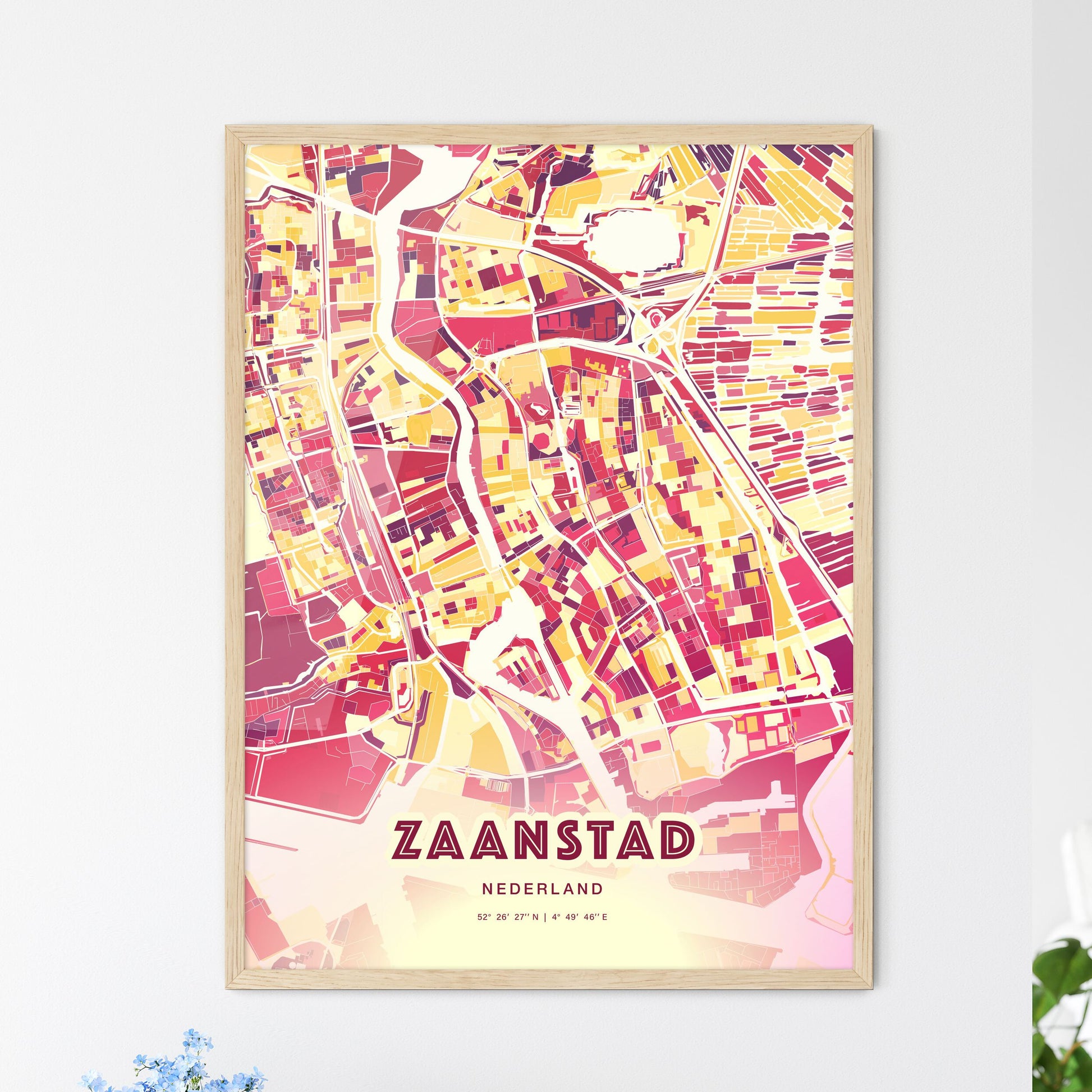 Colorful ZAANSTAD NETHERLANDS Fine Art Map Hot Red