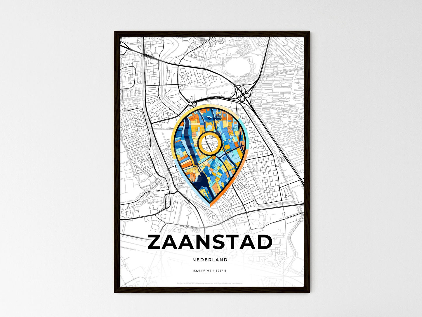 Zaanstad Netherlands wedding art map with pointer icon