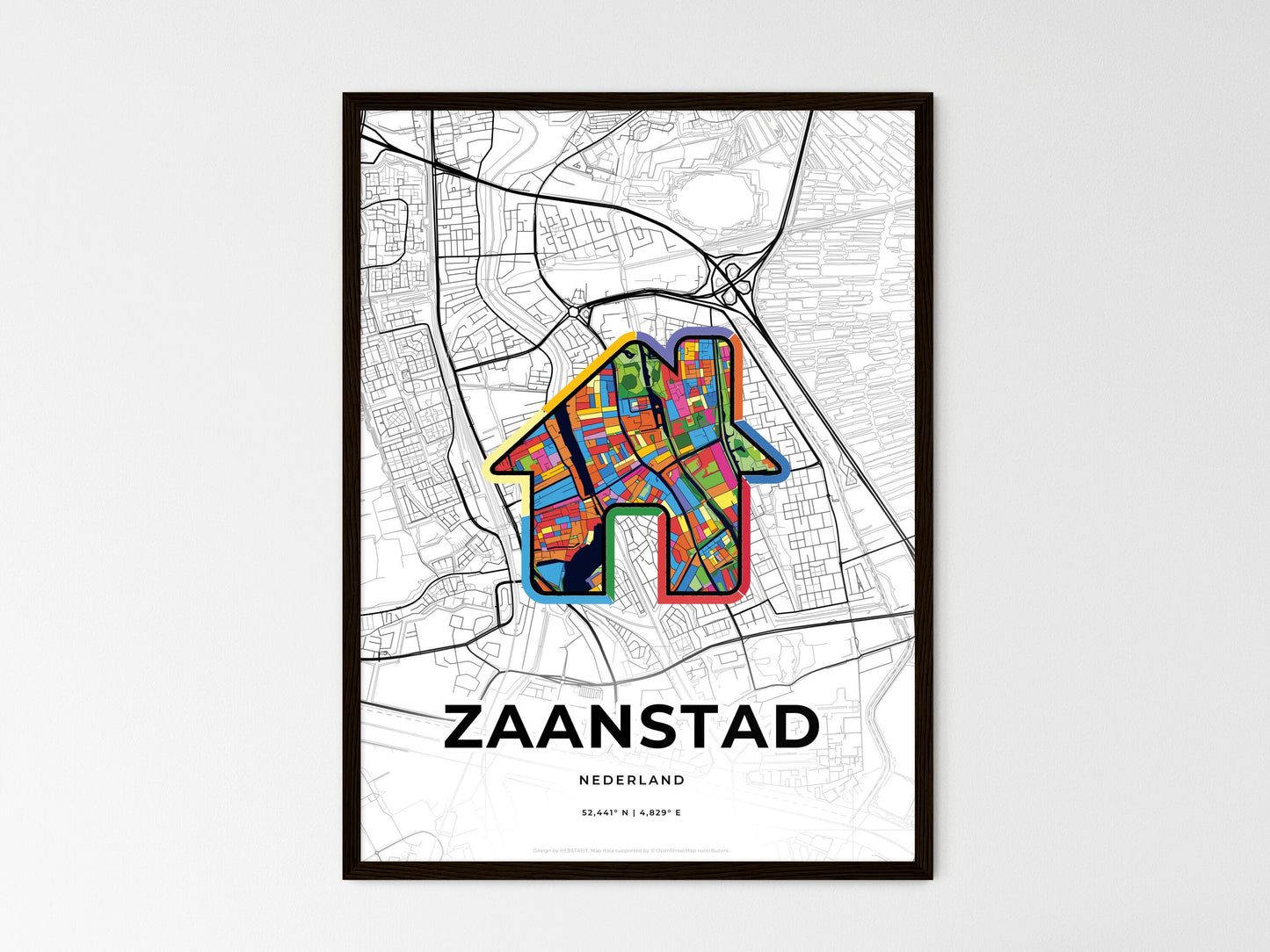 Zaanstad Netherlands wedding art map with home icon