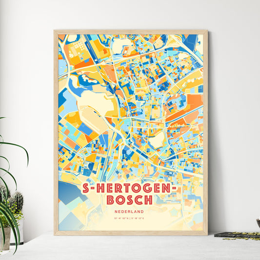 Colorful S-HERTOGENBOSCH NETHERLANDS Fine Art Map Blue Orange