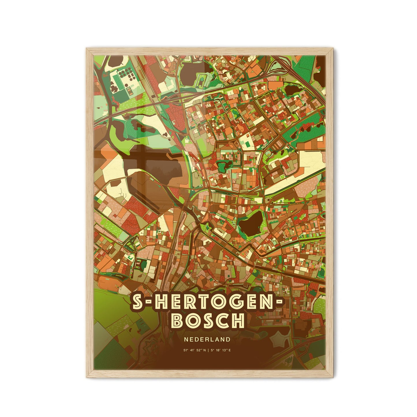 Colorful S-HERTOGENBOSCH NETHERLANDS Fine Art Map Farmhouse