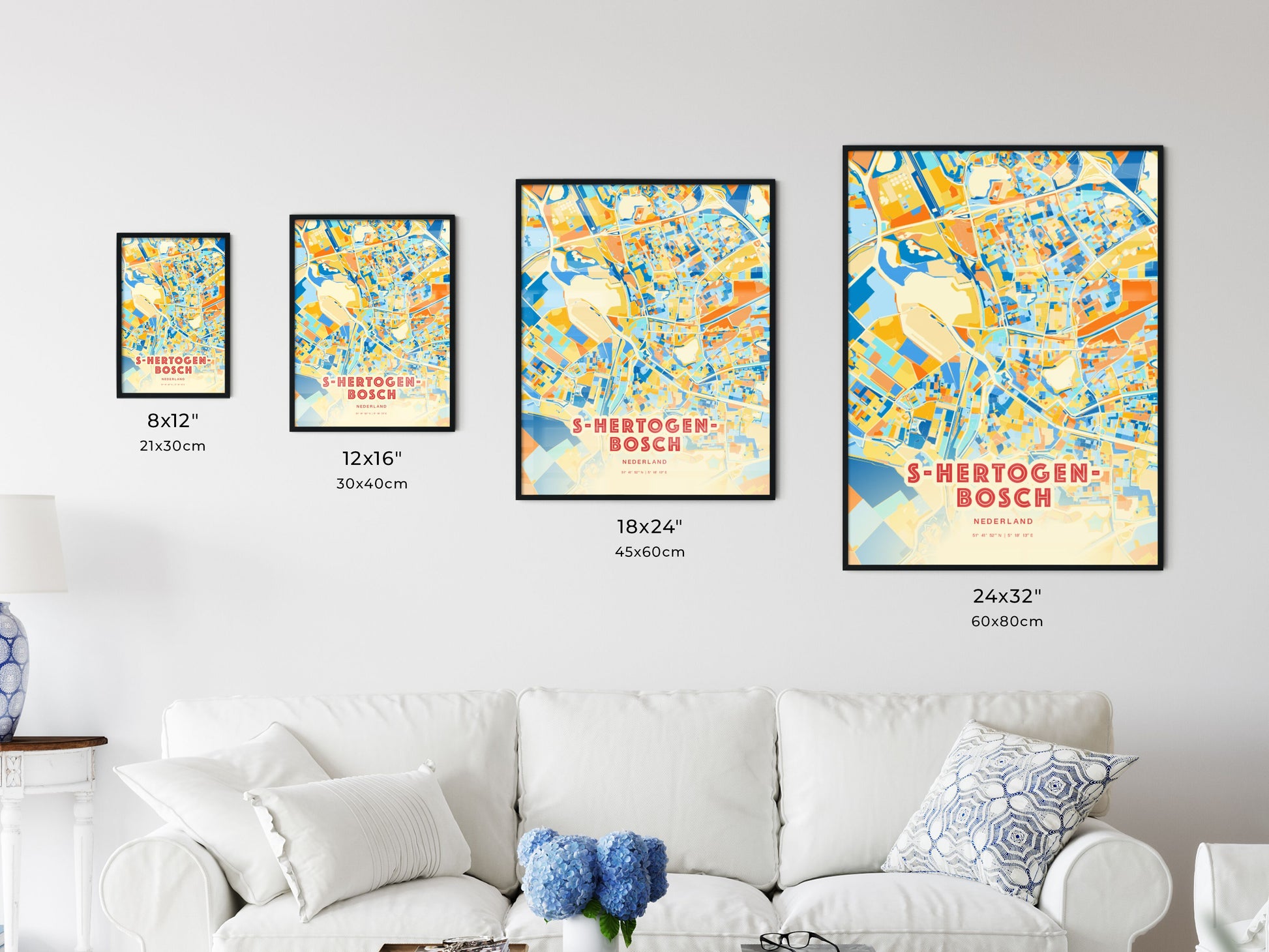 Colorful S-HERTOGENBOSCH NETHERLANDS Fine Art Map Blue Orange