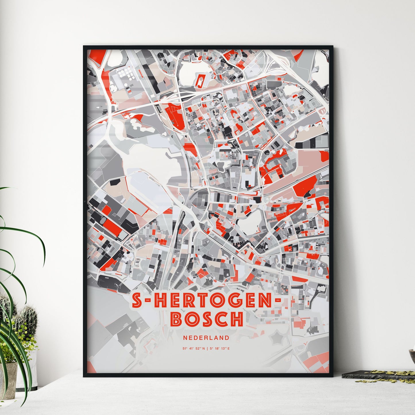 Colorful S-HERTOGENBOSCH NETHERLANDS Fine Art Map Modern