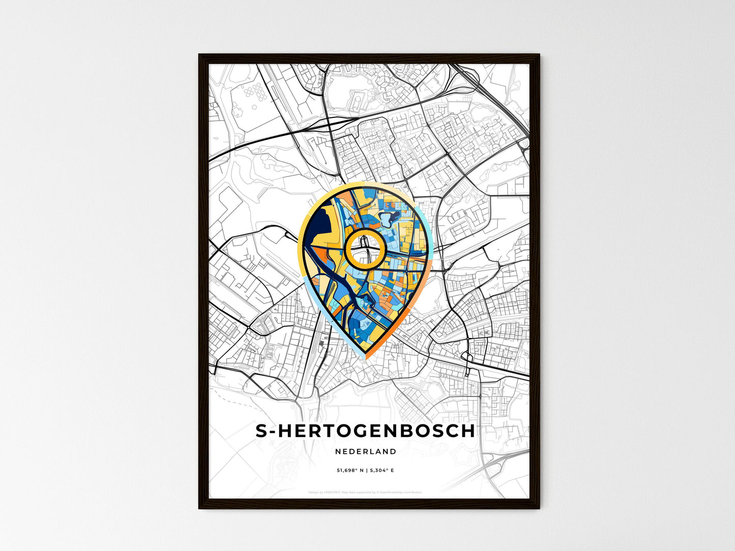 S-Hertogenbosch Netherlands wedding art map with pointer icon