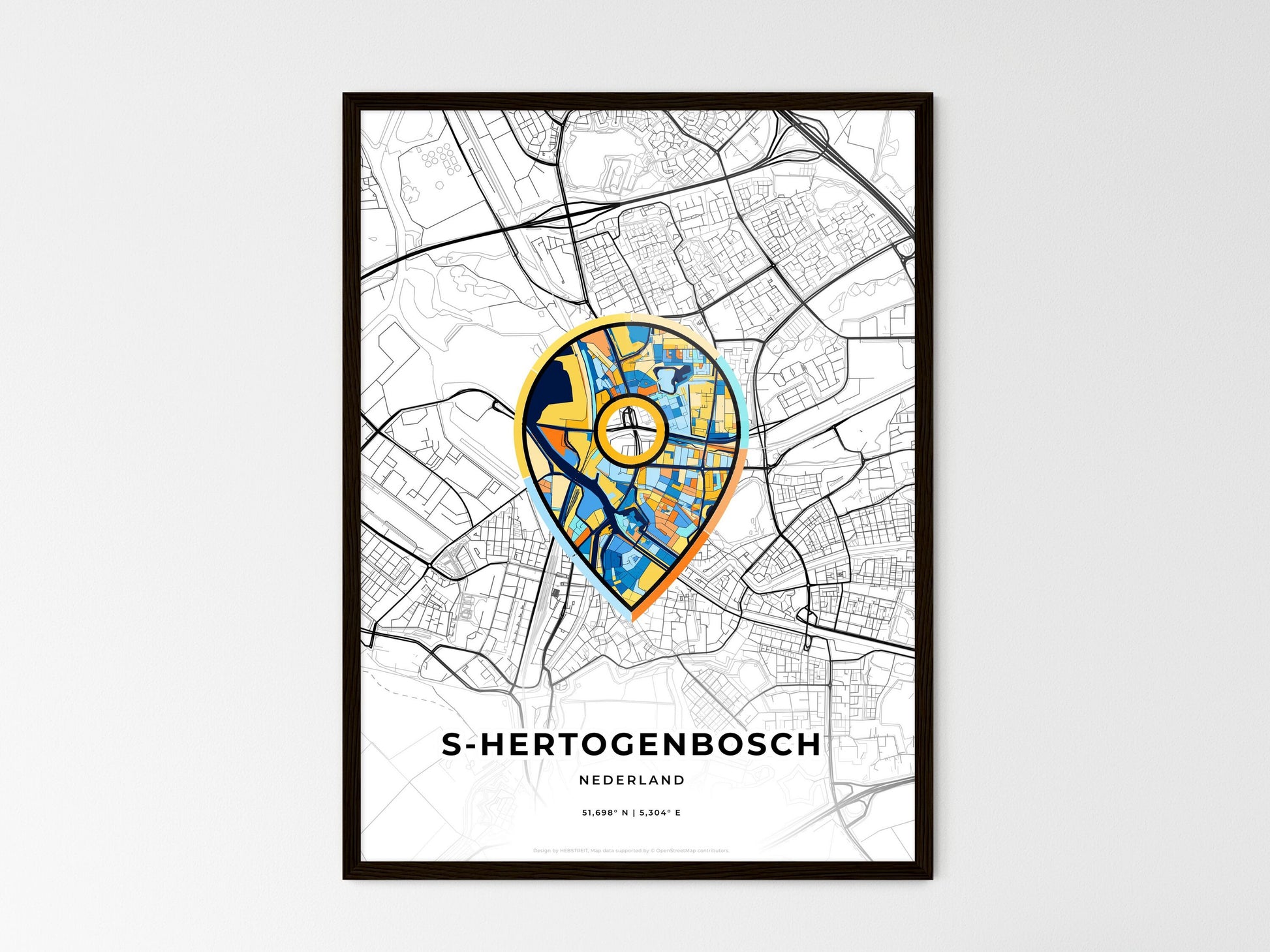 S-Hertogenbosch Netherlands wedding art map with pointer icon