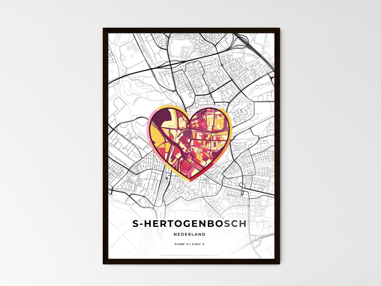 S-Hertogenbosch Netherlands wedding art map with heart icon
