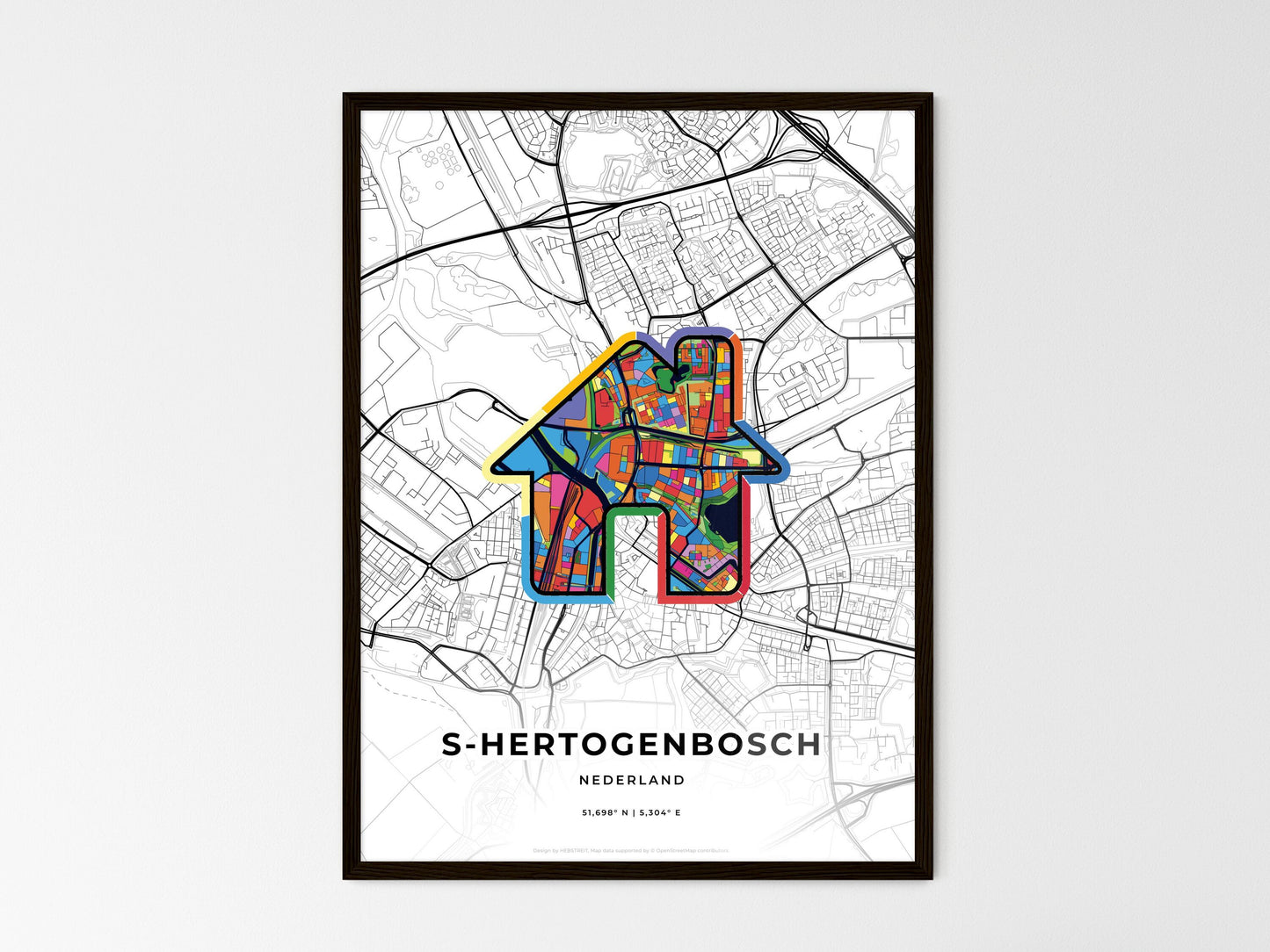 S-Hertogenbosch Netherlands wedding art map with home icon