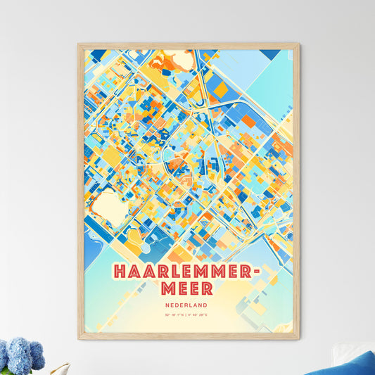 Colorful HAARLEMMERMEER NETHERLANDS Fine Art Map Blue Orange
