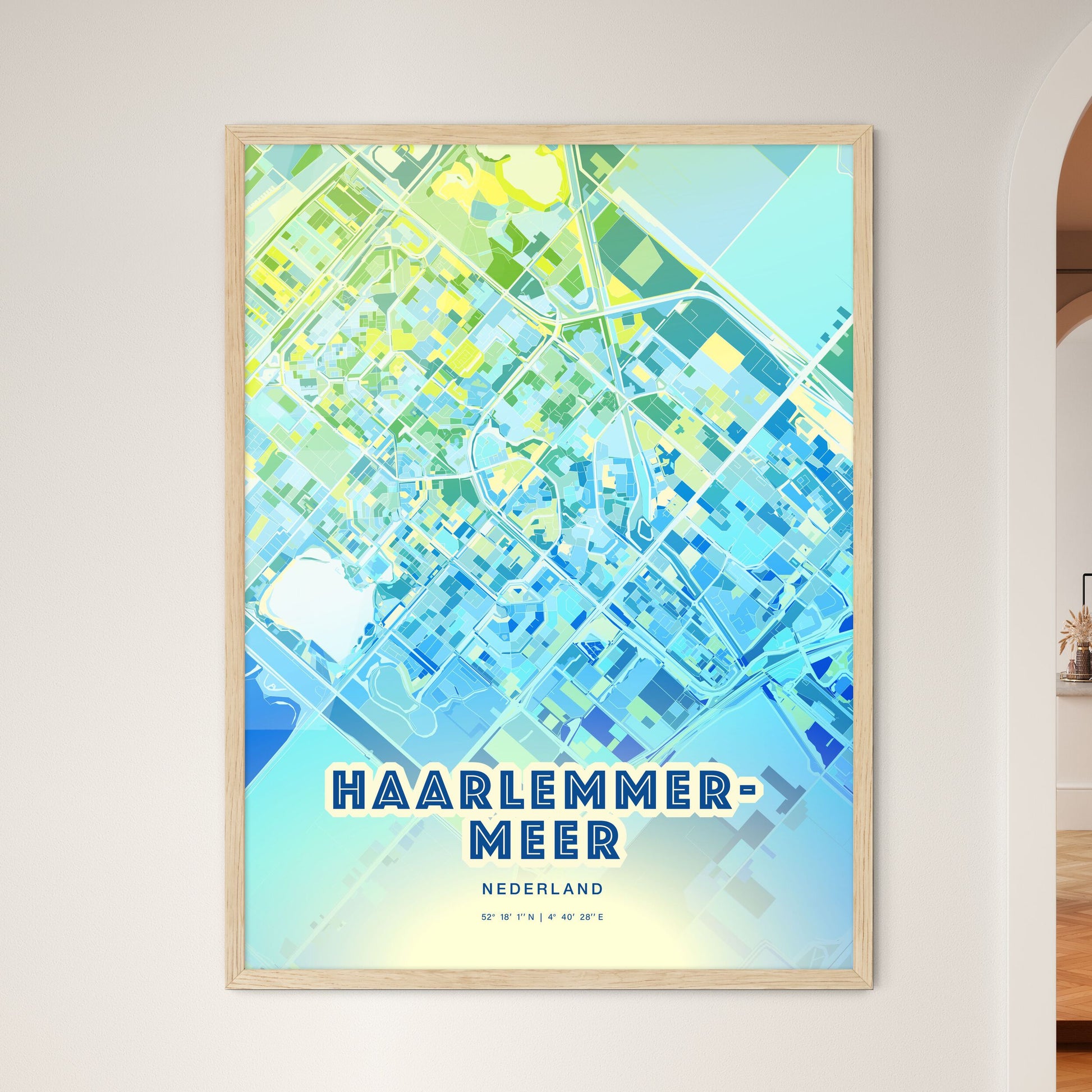 Colorful HAARLEMMERMEER NETHERLANDS Fine Art Map Cool Blue