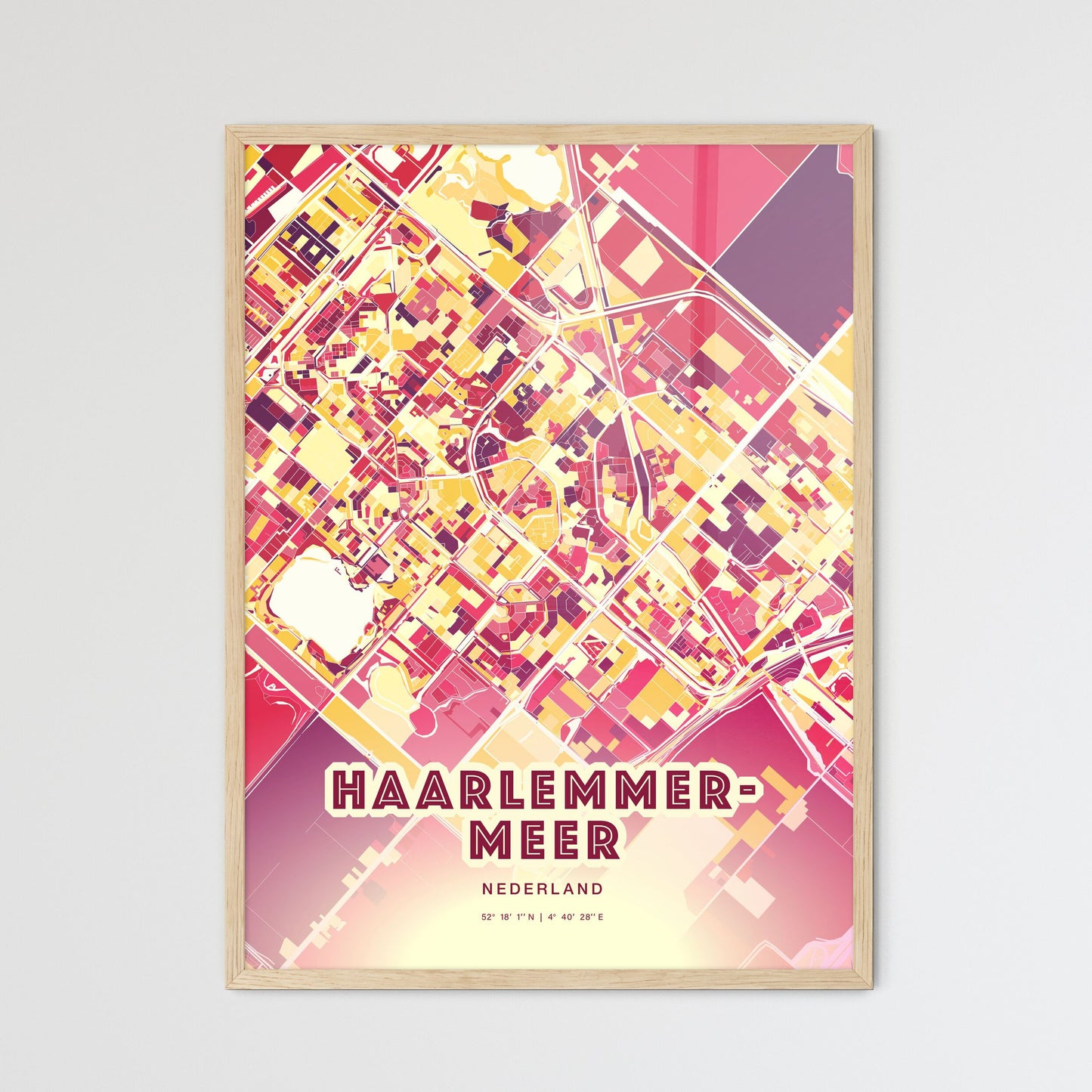 Colorful HAARLEMMERMEER NETHERLANDS Fine Art Map Hot Red